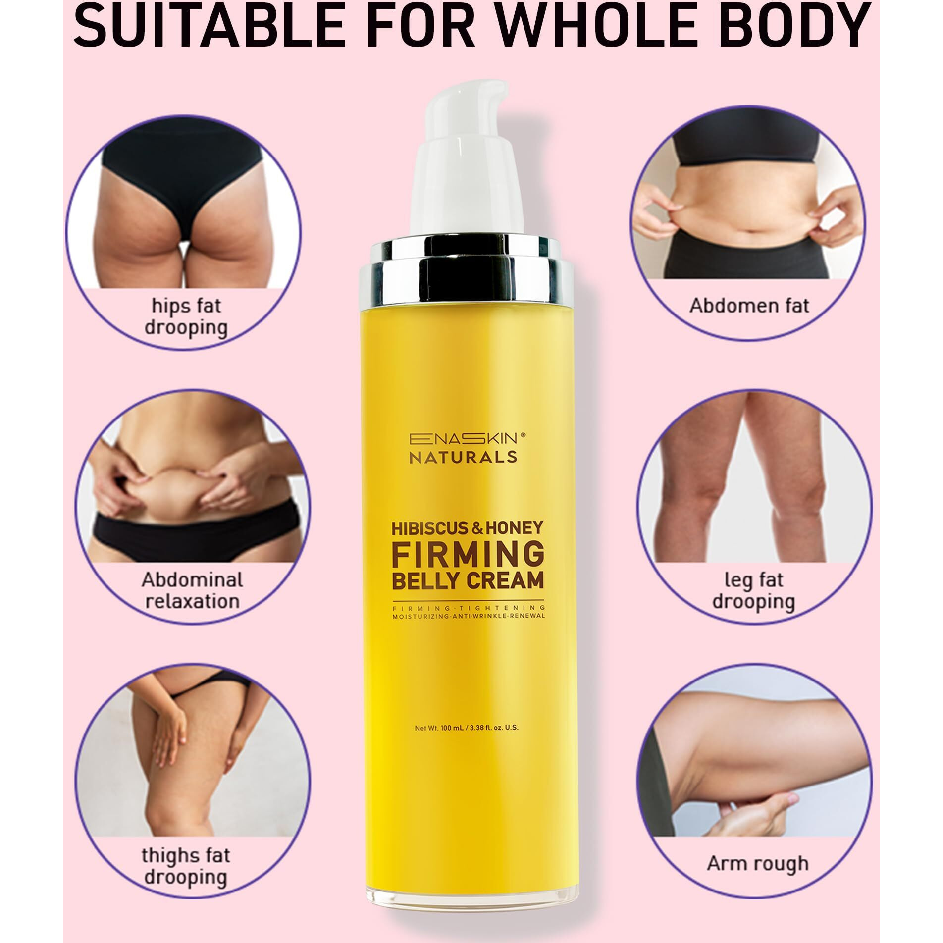 Enaskin Naturals Belly Firming & Skin Tightening Cream - Hibiscus And Honey Cellulite Lotion For Stomach, Thighs & Butt - Moisturizing & Lifting Body Lotion For Women, 100Ml