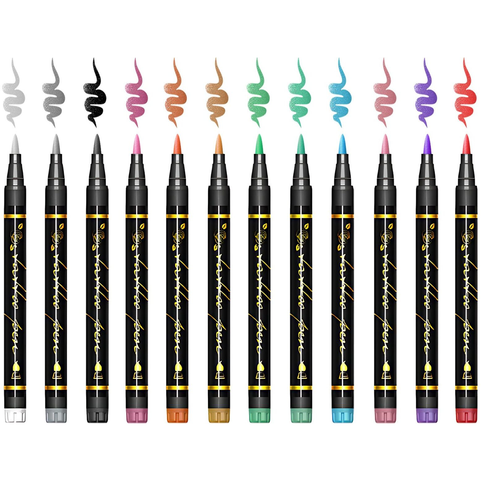 Temporary Tattoo Markers For Skin, 12 Metal Body Markers + 169 Large Tattoo Stencils For Kids Adults, Flexible Brush Tip, Bright Colors, Cosmetic-Grade Tattoo Ink, Diy Body Art Painting For Women Men