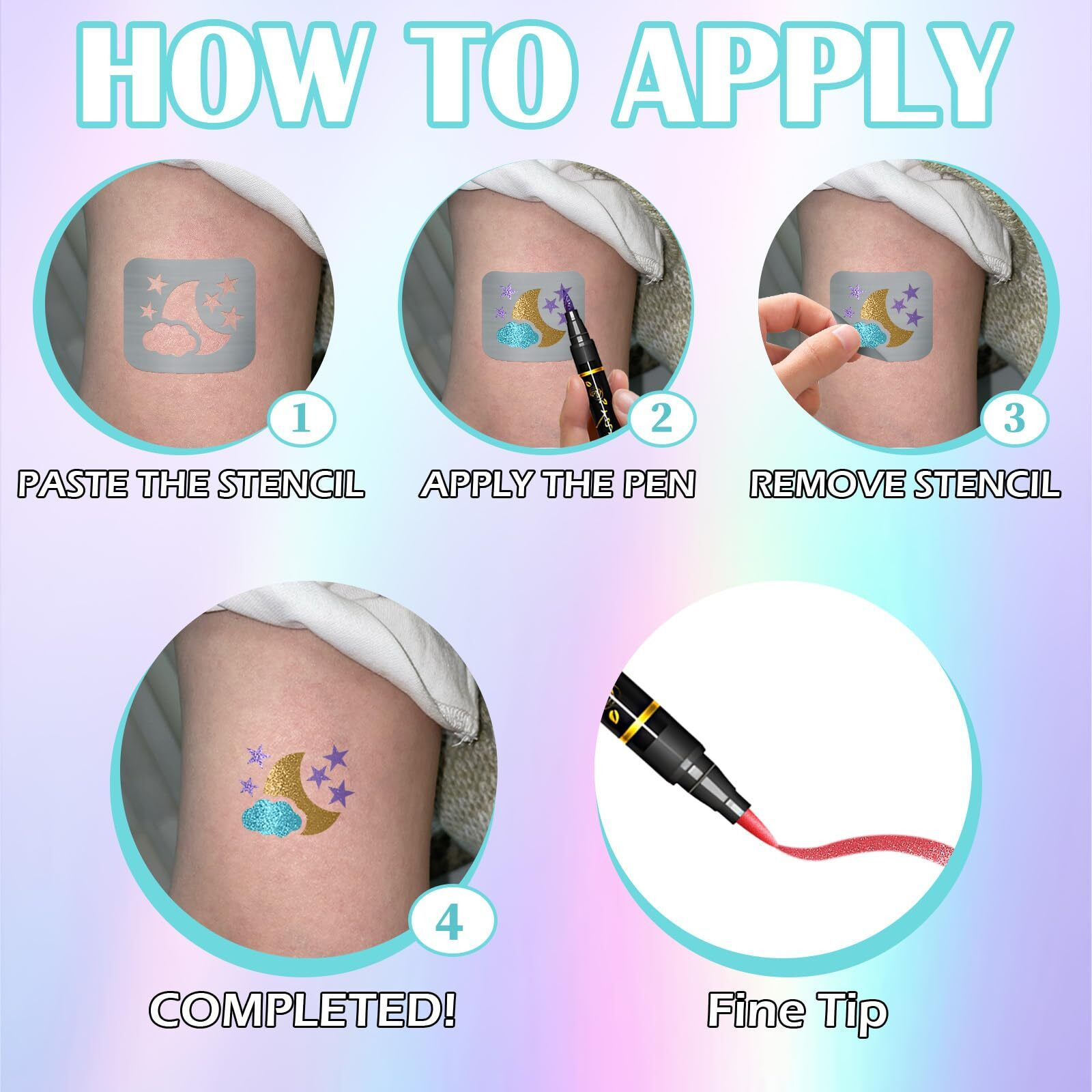 Temporary Tattoo Markers For Skin, 12 Metal Body Markers + 169 Large Tattoo Stencils For Kids Adults, Flexible Brush Tip, Bright Colors, Cosmetic-Grade Tattoo Ink, Diy Body Art Painting For Women Men