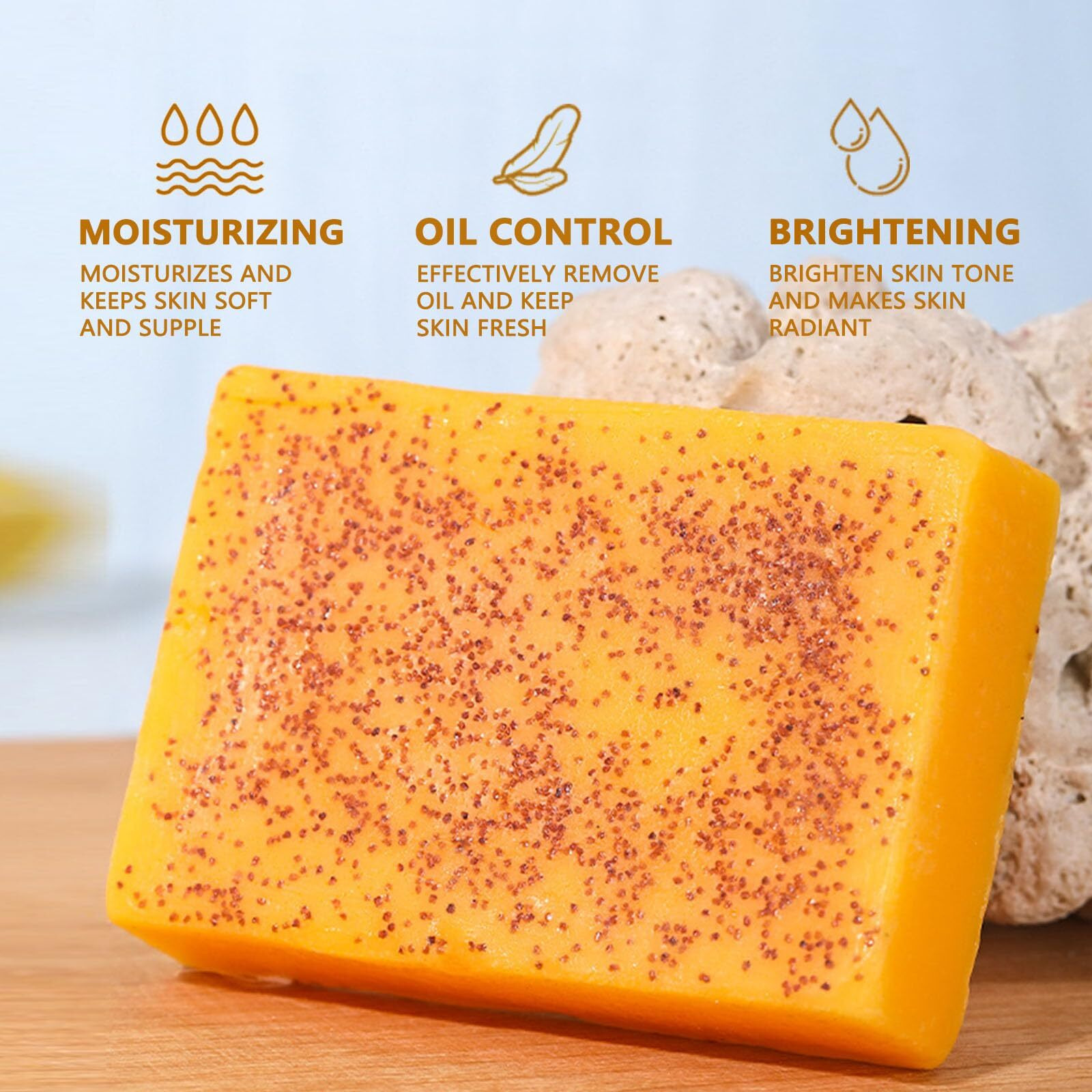 Anefose Turmeric Soap Bar And African Net Sponge, Organic Turmeric Soap Bar And African Exfoliating Net Sponge For Face, Natural Lemon Turmericfacial Cleanser Soap For Face & Body (2)