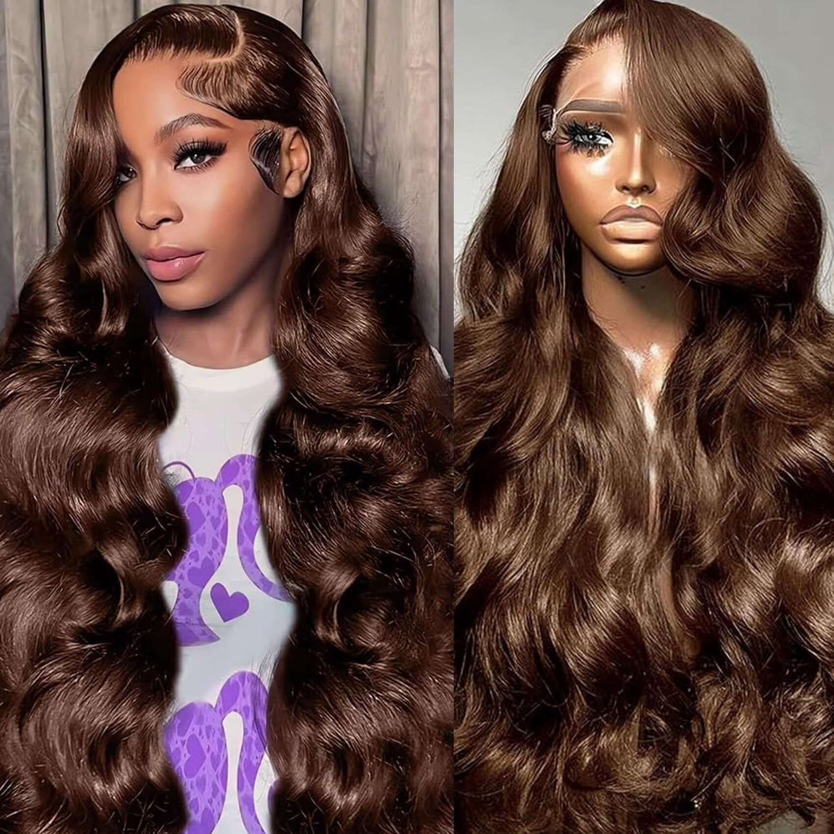Zgbzgb Chocolate Brown Lace Front Wig 13X6 Hd Body Wave Lace Front Wigs Human Hair Pre Plucked Colored Frontal Glueless Brown Human Hair Wig For Women With Baby Hair 180% Density 30 Inch