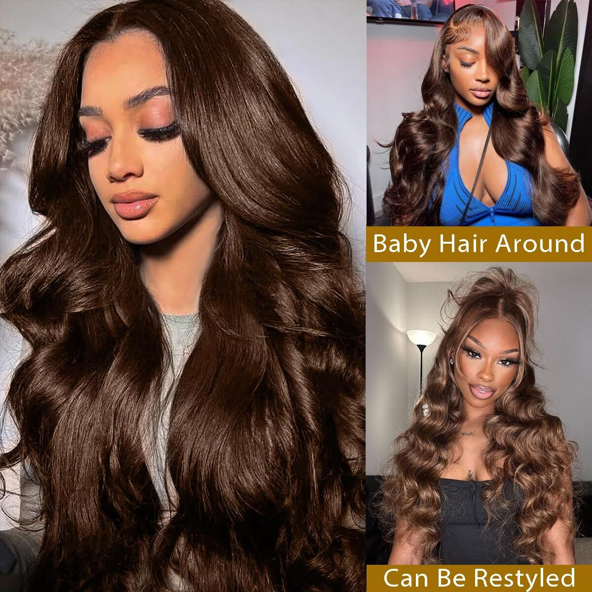 Zgbzgb Chocolate Brown Lace Front Wig 13X6 Hd Body Wave Lace Front Wigs Human Hair Pre Plucked Colored Frontal Glueless Brown Human Hair Wig For Women With Baby Hair 180% Density 30 Inch