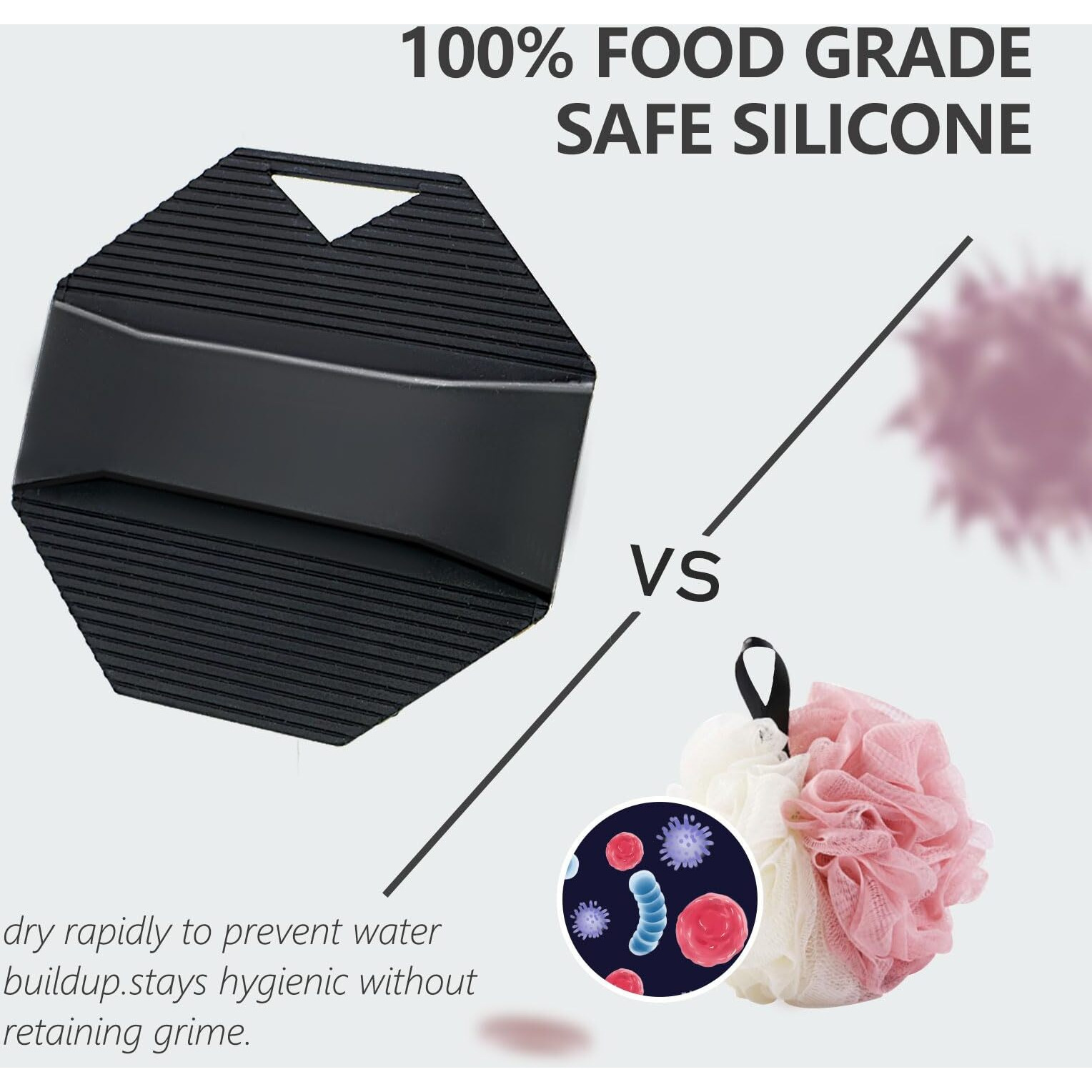 2 Pack Silicone Body Scrubber, Exfoliating Body Scrubber For Sensitive Skin, Silicone Loofah With Anti-Slippery Handle, Stays Clean Easily, Travel-Friendly For Men & Women (Black + Pink)