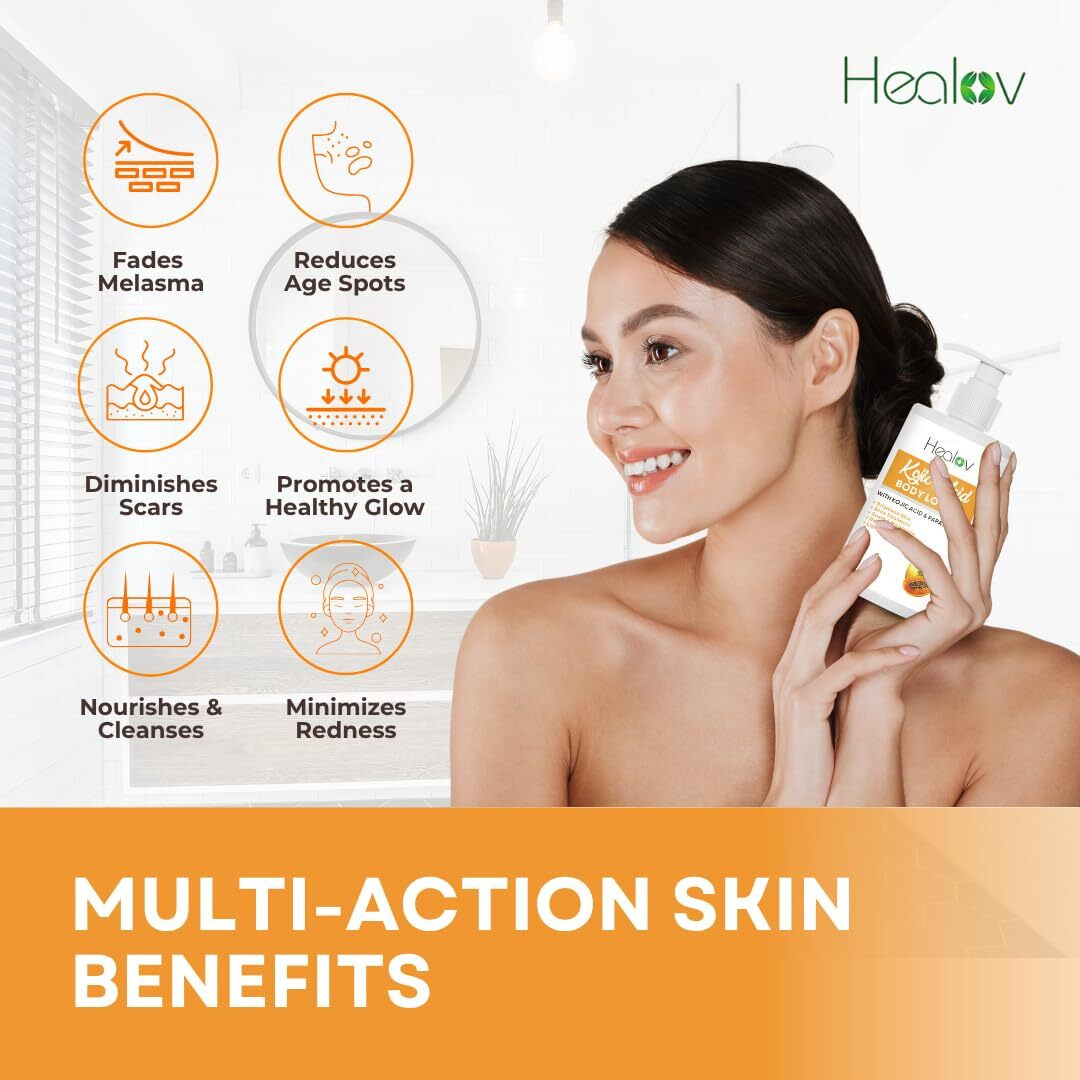Kojic Acid Lotion - Skin Brightening Body Lotion For Age Spots, Hyperpigmentation, Intimate Areas - Dark Spot Remover, Reduces Acne, Scars And Evens Tone - Kojic Acid Cream For Brighter, Glowing Look