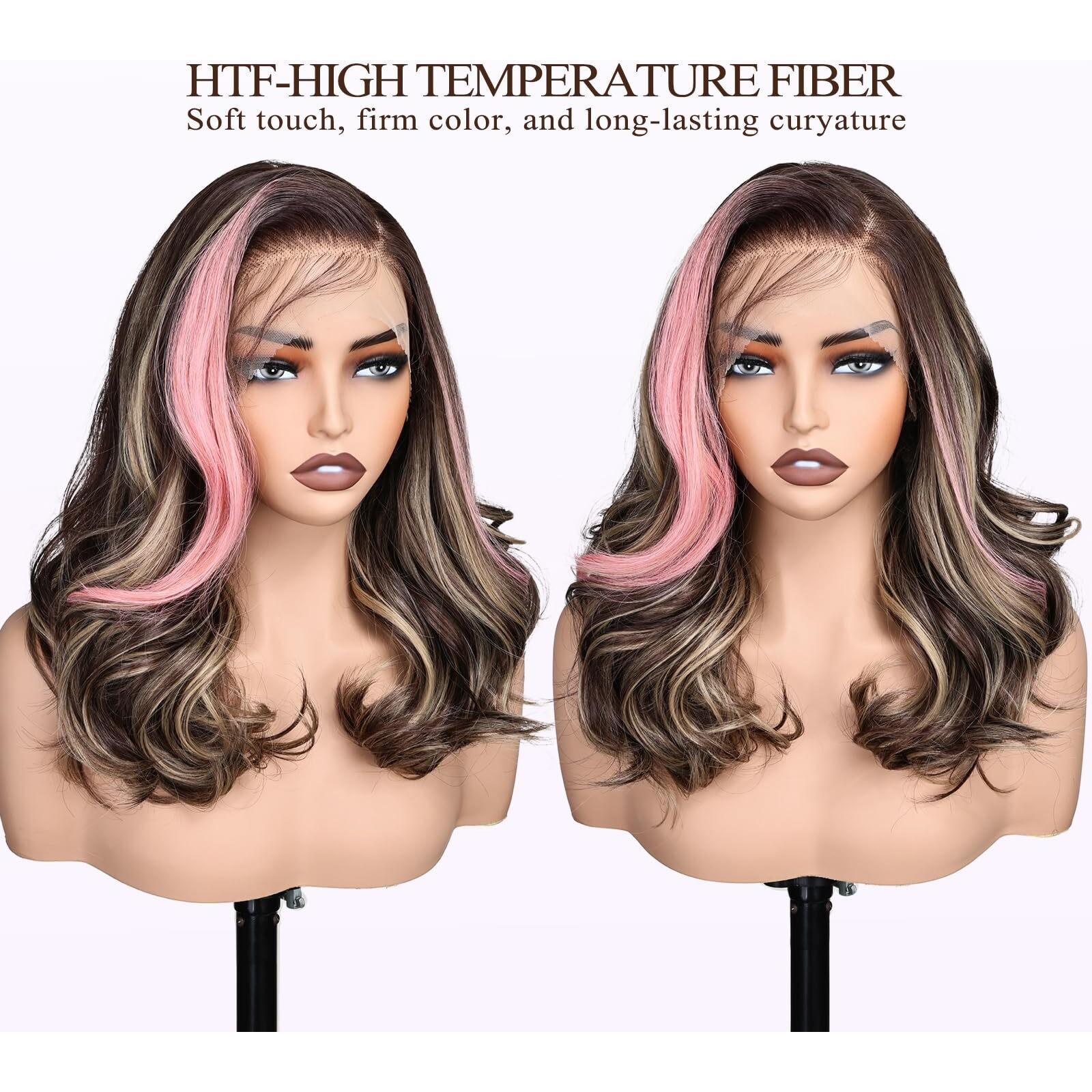 Sisgrace 13  6 Pre Plucked Hd Lace Front Wigs Pre Layered Body Wave Natural Hairline Synthetic Glueless Wigs For Women 18 Inch Tiny Knots Lace Bob Wigs (Pink Highlight)