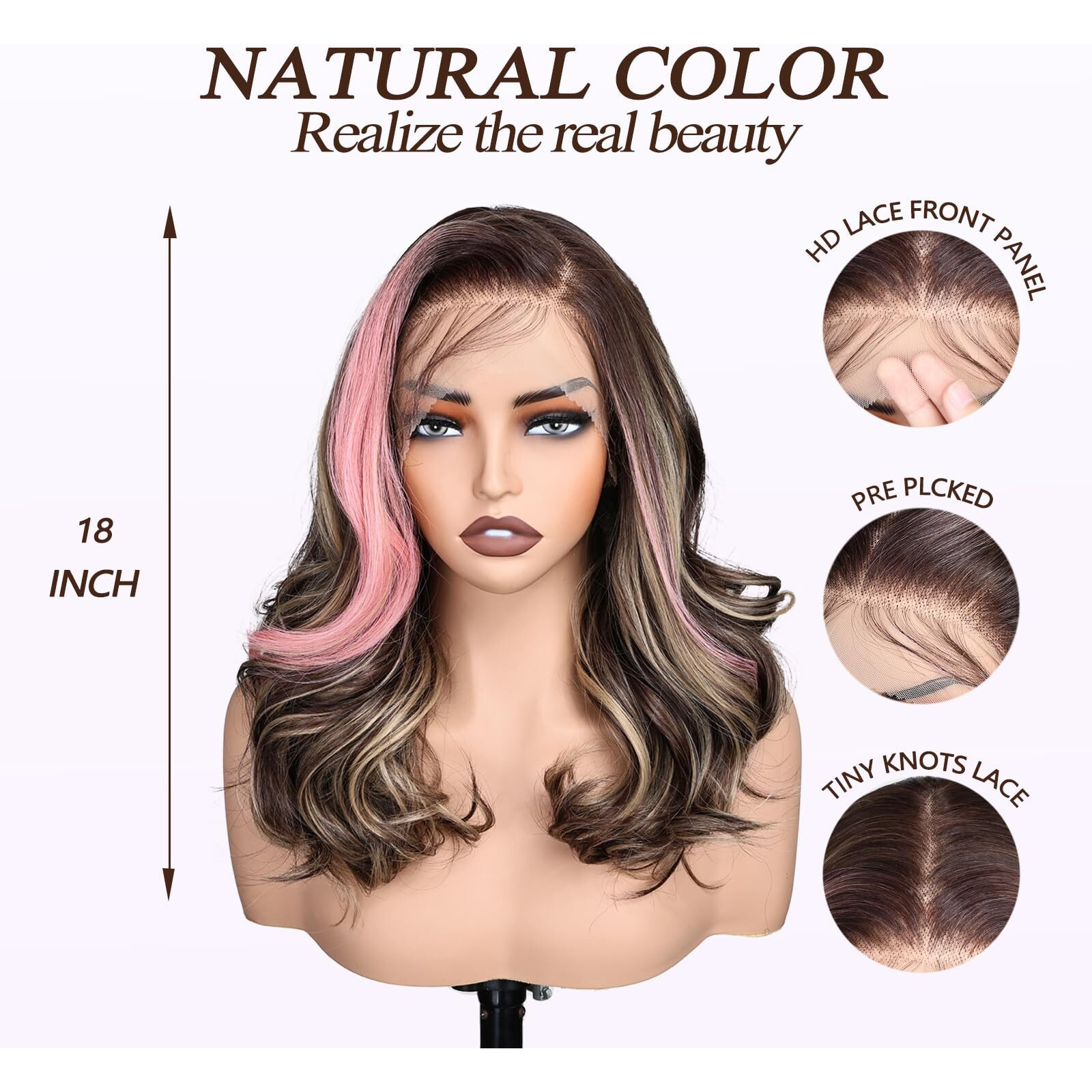 Sisgrace 13  6 Pre Plucked Hd Lace Front Wigs Pre Layered Body Wave Natural Hairline Synthetic Glueless Wigs For Women 18 Inch Tiny Knots Lace Bob Wigs (Pink Highlight)