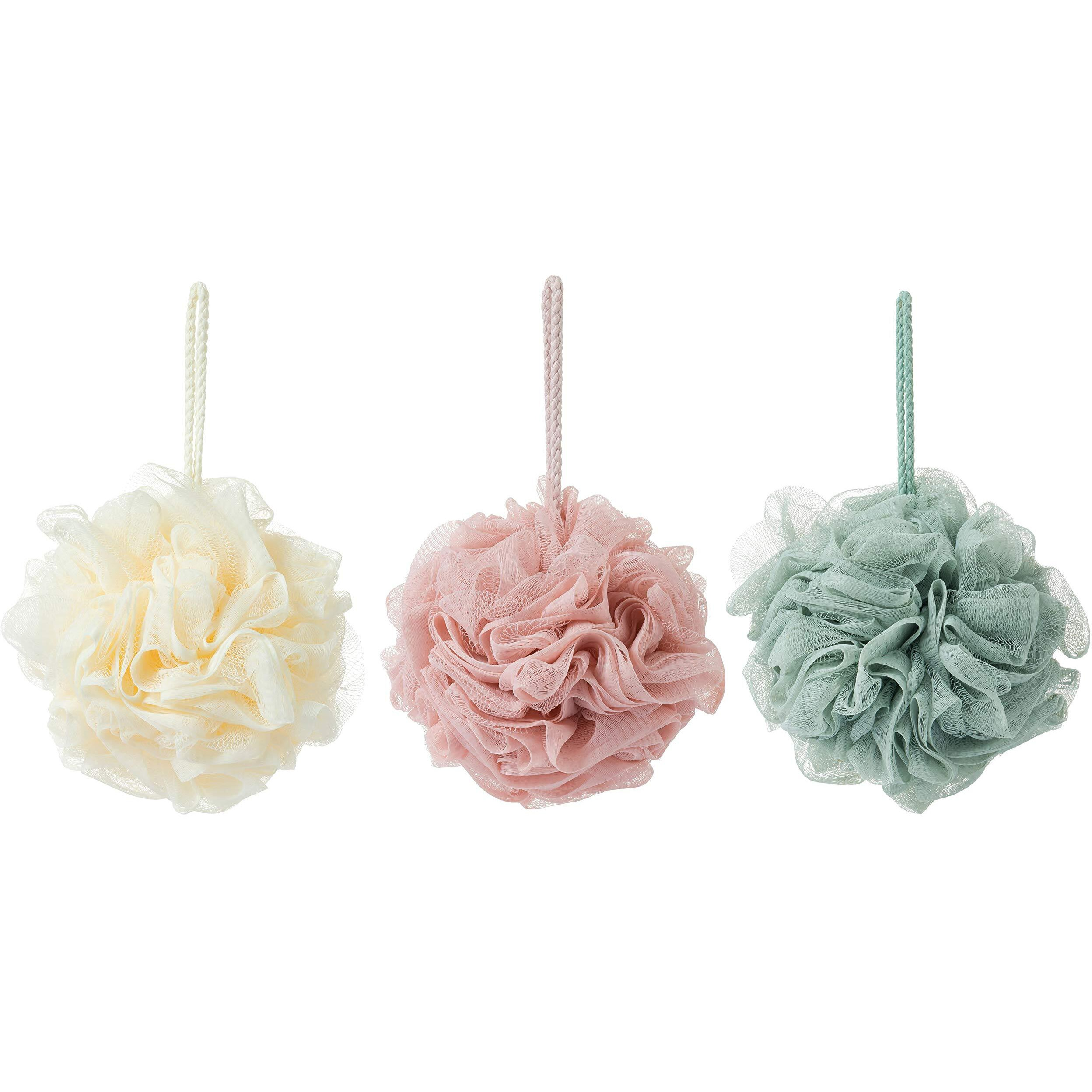 Kakooi Bath Sponges, Shower Loofah For Body Exfoliation(3 Pcs, Green&Linen&Pink)