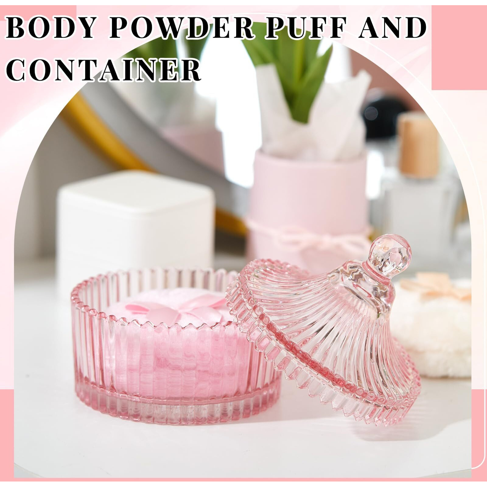 Tioncy 3 Pcs Large Body Powder Puff And Container Crystal Container Soft Washable Reusable Velour Face Body Glitter Powder Puff Wet Dry Makeup Simple Style (Pink)