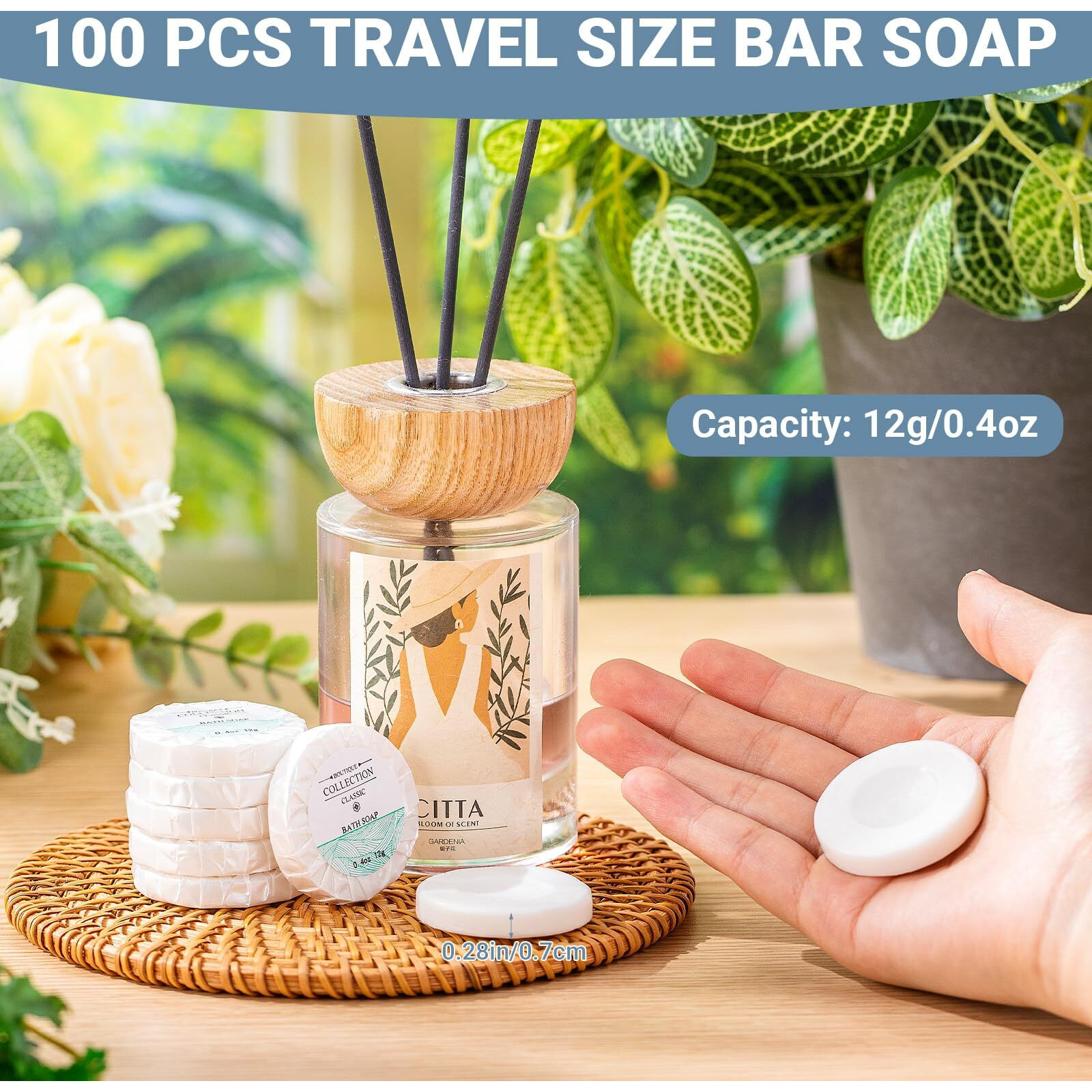 Demissle 100 Pcs Mini Soap Bars 0.4 Oz Small Round Coin Size Hotel Soap Bars Bulk Individually Wrapped Hand Travel Soap Guest Bathroom Toiletries For Party Favors Motel Body Cleansing