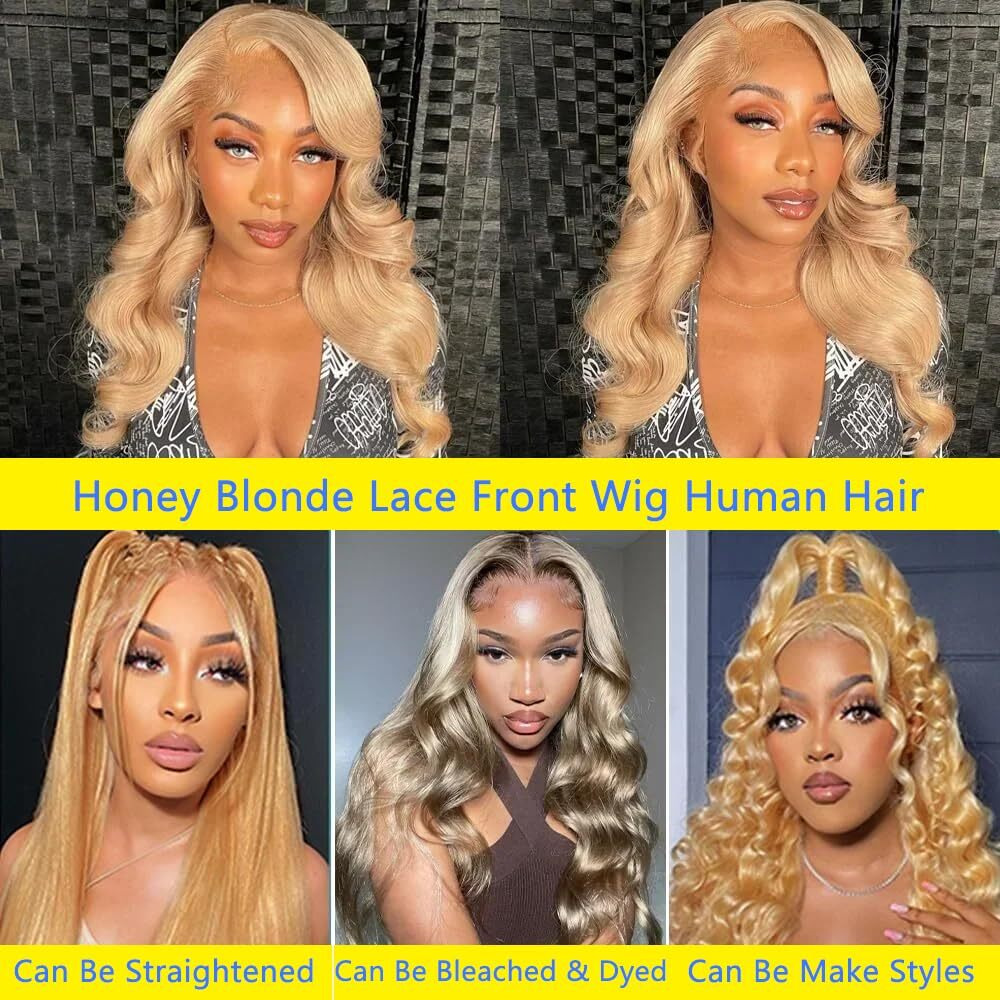 Jewhaut Honey Blonde Wig Human Hair 200% Density 13X6 Hd Lace Front Wig Human Hair Pre Plucked Body Wave Blonde Lace Frontal Wigs 27 Colored Wig 30 Inch