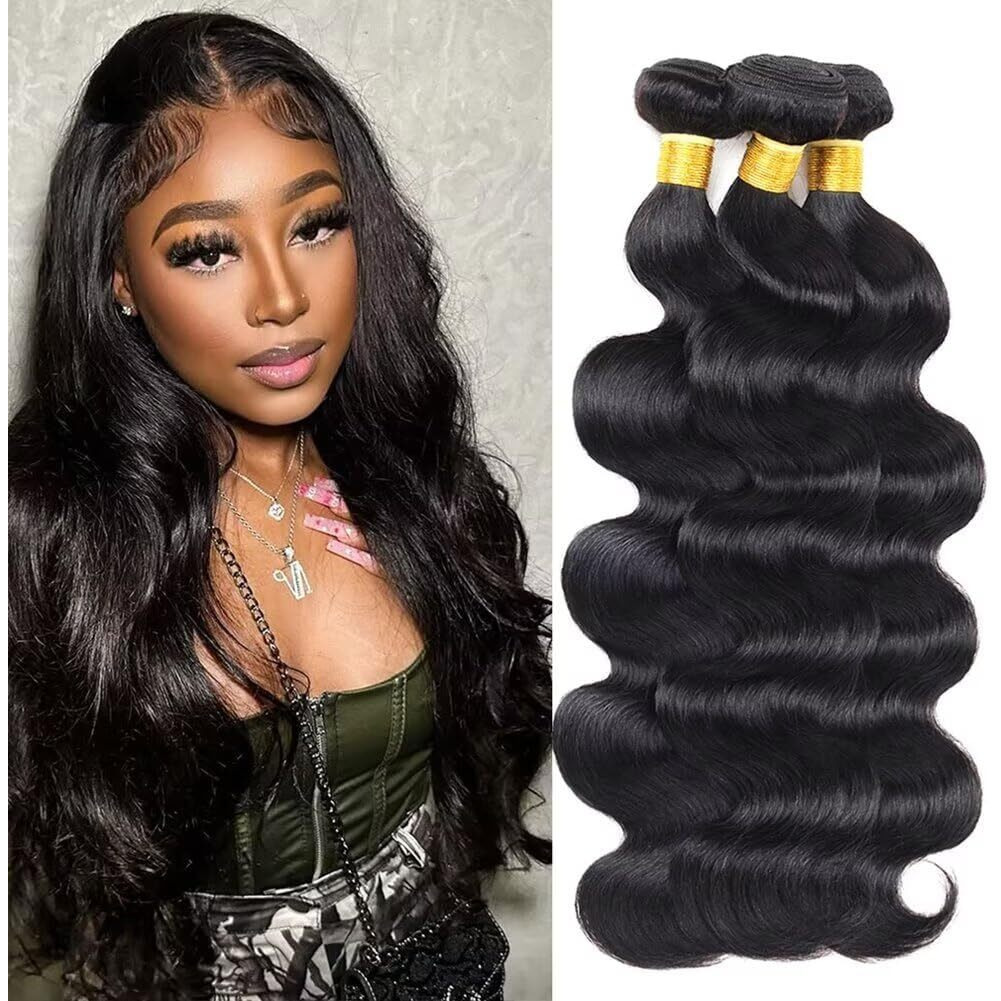 12A Human Hair Bundles 18 20 22 Inch Body Wave Bundles Human Hair 100% Unprocessed Brazilian Virgin Weave 3 Bundle For Women Natural Black Wet And Wavy Human Hair Extensions