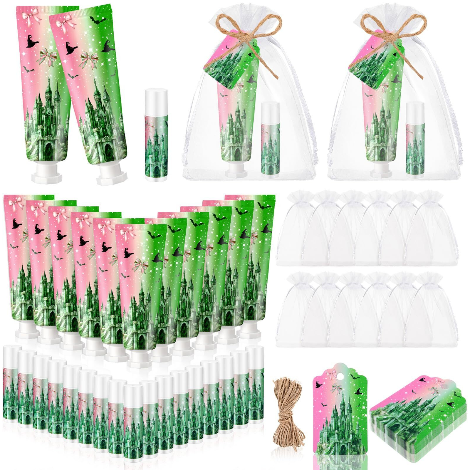Dansib 24 Sets Pink And Green Witch Party Favors Hand Cream And Lip Balm Gift Witch Birthday Party Decorations Halloween Favors For Guest Travel Size Hand Lotion And Lip Balm With Organza Bags Tags