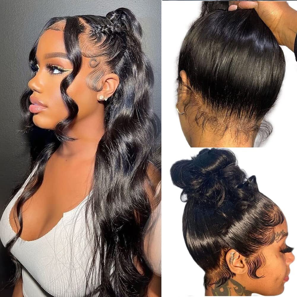 Gyajep 360 Lace Frontal 360 Hd Transparent Full Lace 12A Unprocessed Brazilian Remy Human Hair Body Wave Frontal Bleachable Knots 150% Density Natural Color 10 Inch
