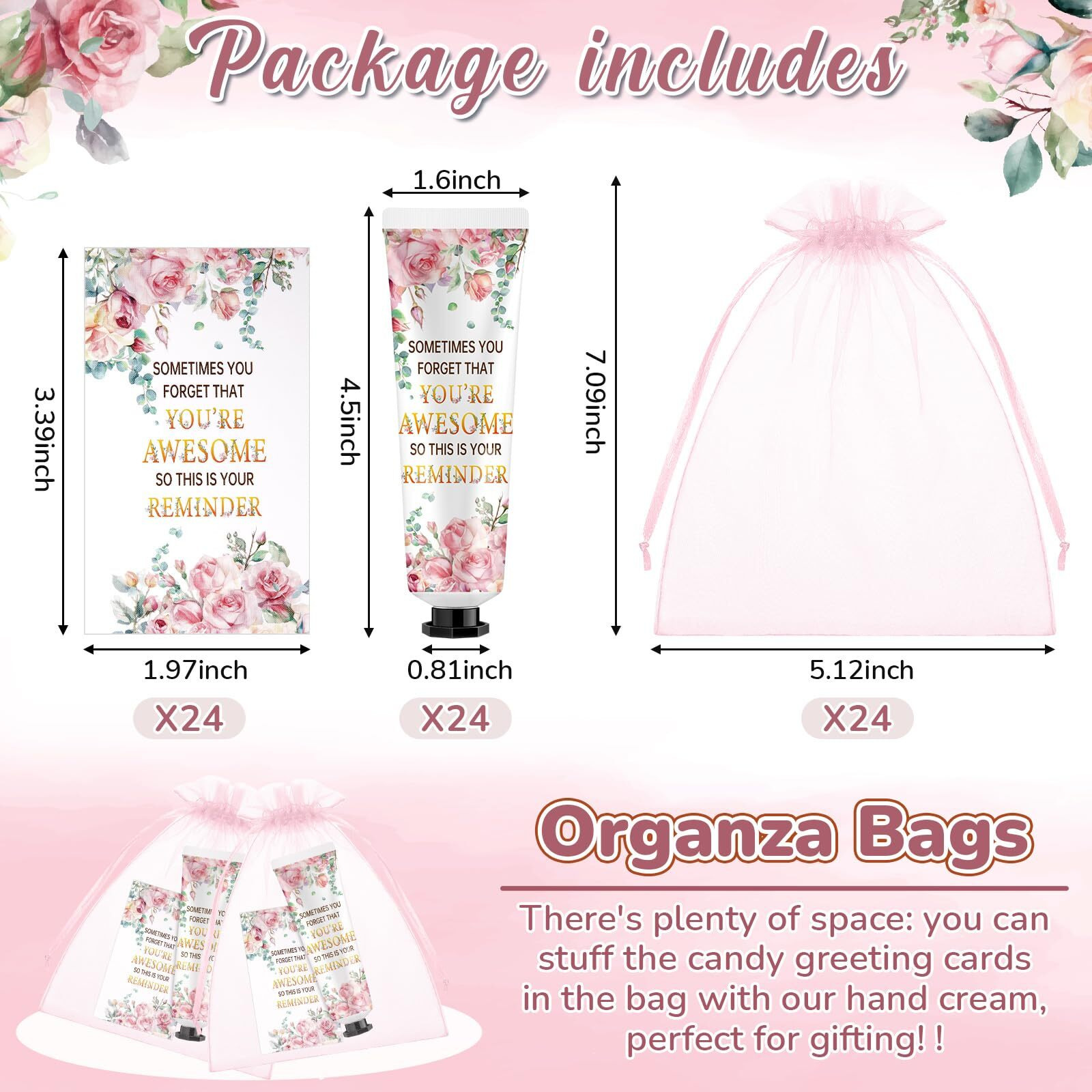 Swiffen 24 Sets Baby Shower Hand Cream Bulk Shower Inspirational Favors Bridal Thank You Appreciation Hand Cream For Guests Travel Size Lotion With Organza Bags