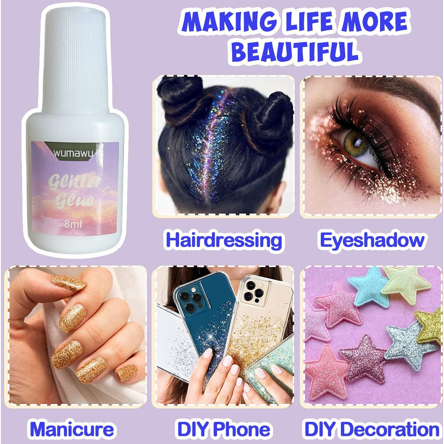 Temporary Tattoo Glue - Wumawu 8Ml Glitter Glue Brush Bottle, Water Soluble Body Painting Glue, Ideal For Halloween, Carnival, Birthday Party, Theme Party, Costume Events & Makeup Artists (3 Pcs)