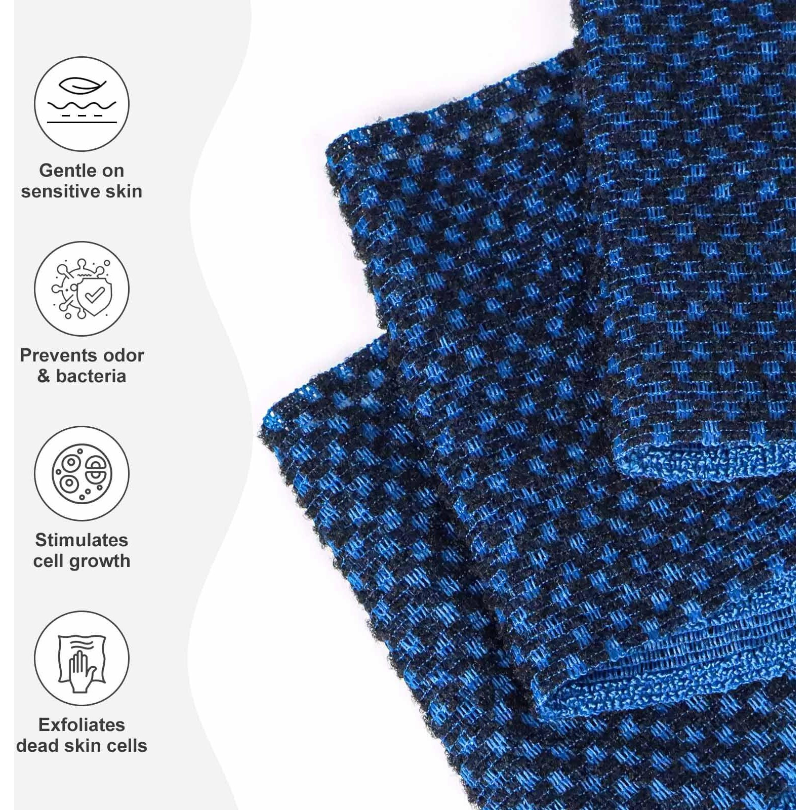Yiclick Dual-Textured Exfoliating Washcloth Towel - Back Scrubber For Use In Shower Bath, Exfoliating Body Scrubber Exfoliator, Exfoliate Loofah Lufa Sponge Wash Cloth For Women Men (Blue)