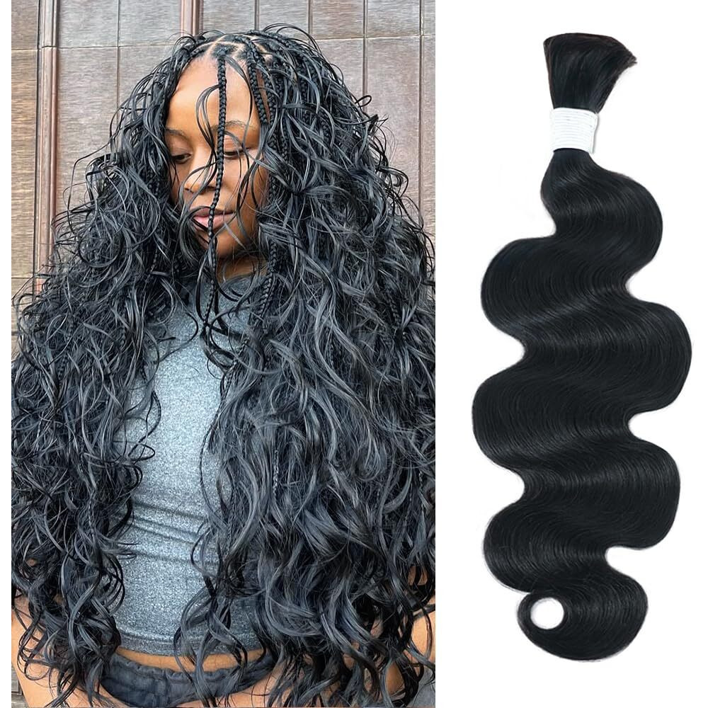 Body Wave Bulk Human Hair For Braiding No Weft Boho Braids Human Hair Brading Hair Extensions 100G One Bundle Wet And Wavy Human Braiding Hair For Boho Braids Natural Black(24Inch, Natural Black)