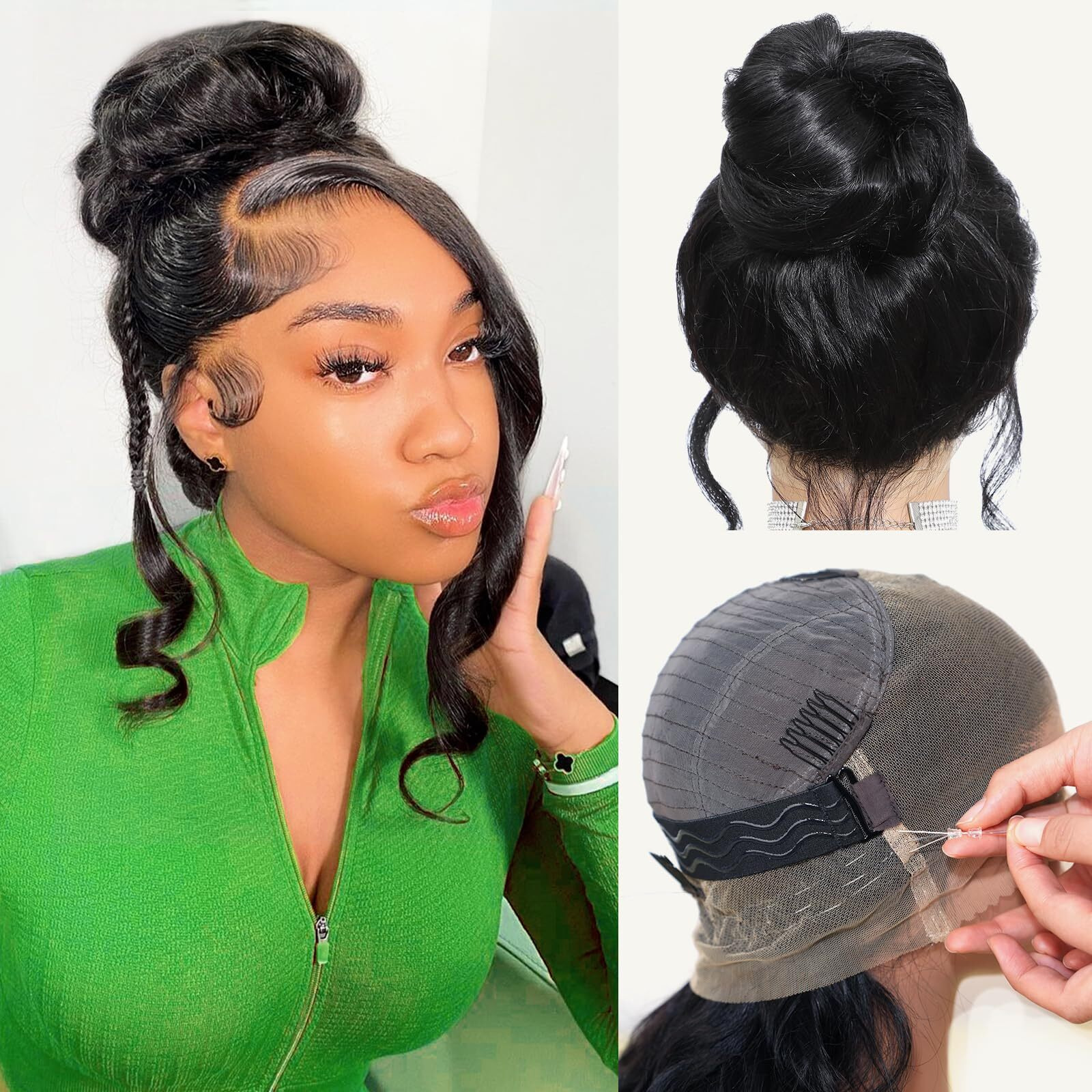 22 Inch Hidden Strap Drawstring 360 Lace Front Wigs Human Hair Pre Plucked, 200 Density Body Wave Frontal 360 Wig Human Hair Full Lace Human Hair Wigs, Glueless Hd Lace Front Wigs With Baby Hair