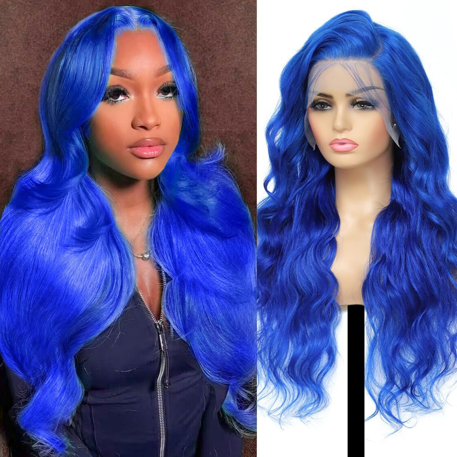 Shciyair 26 Inch Blue Human Hair Wig 200 Density 13X4 Body Wave Lace Front Wigs Human Hair Pre Plucked Blue Hd Lace Frontal Wigs For Women Color Wigs Human Hair