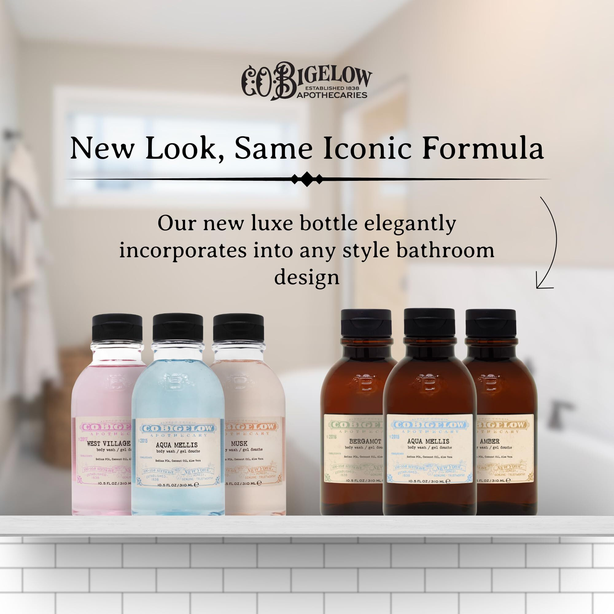 C.O. Bigelow Iconic Collection Amber Body Wash, Scented Shower Gel With Coconut Oil And Aloe Vera, 10.5 Fl Oz