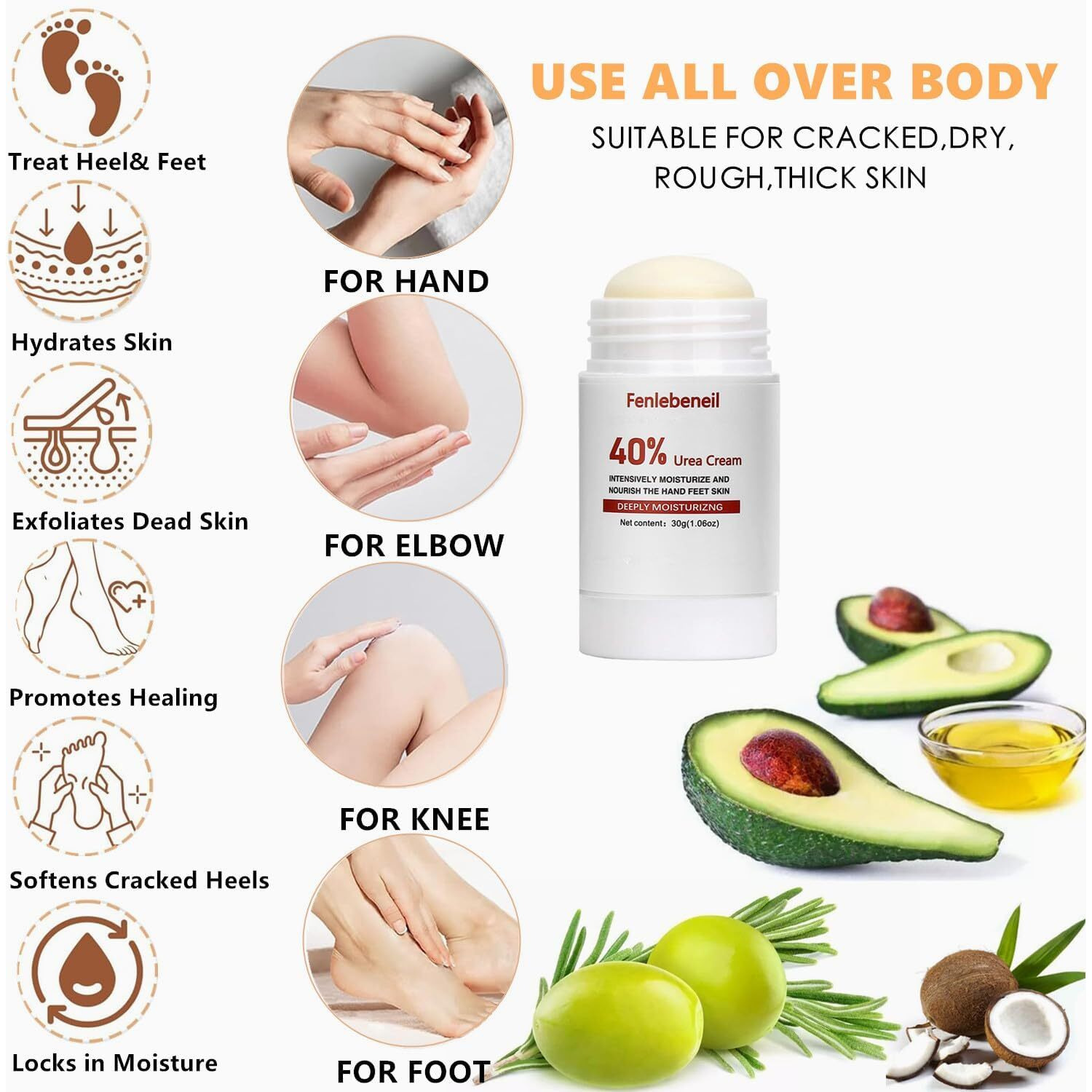 Fenlebeneil 40% Urea Cream Cracked Heel Balm With 40% For Dry, Cracked, Heals Feet Hand Moisturizing Lotion 40 Percent Urea Lotion For Feet Maximum Strength 3Pack