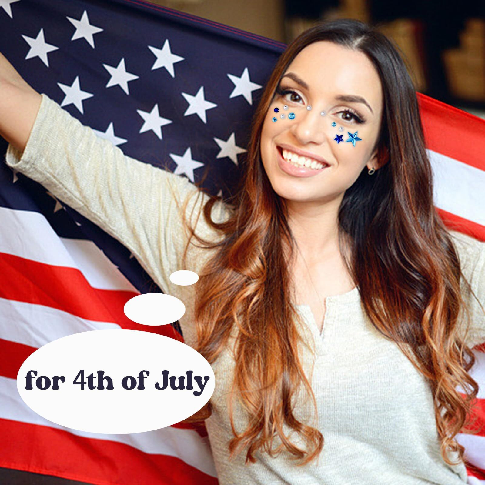 6 Sheets Blue Rhinestone Face Gems 4Th Of July Star Face Body Jewels Stickers Self-Adhesive Diamond Crystal Independence Day Party Costume Makeup
