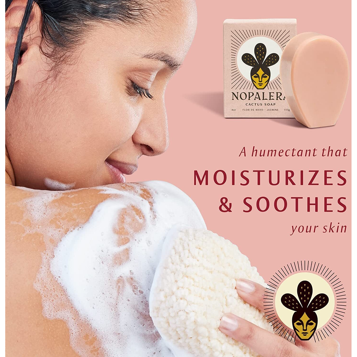 Nopalera Bar Soap, Jasmine Essential Oils - Natural Body And Face Cleanser, Moisturizing And Exfoliating, Soft Skin Care Made With Clean, Vegan Ingredients, 4 Oz