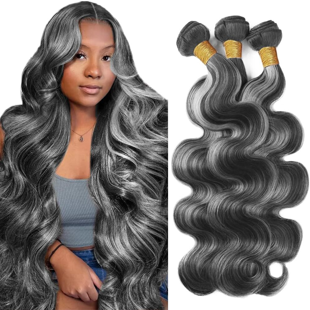 30 32 34 Inch Ombre Bundles P1Bgrey Body Wave Human Hair Bundle 8A Grade Two Tone Salt And Pepper Body Wave Bundle Highlight Grey Bundles For Black Women 300G