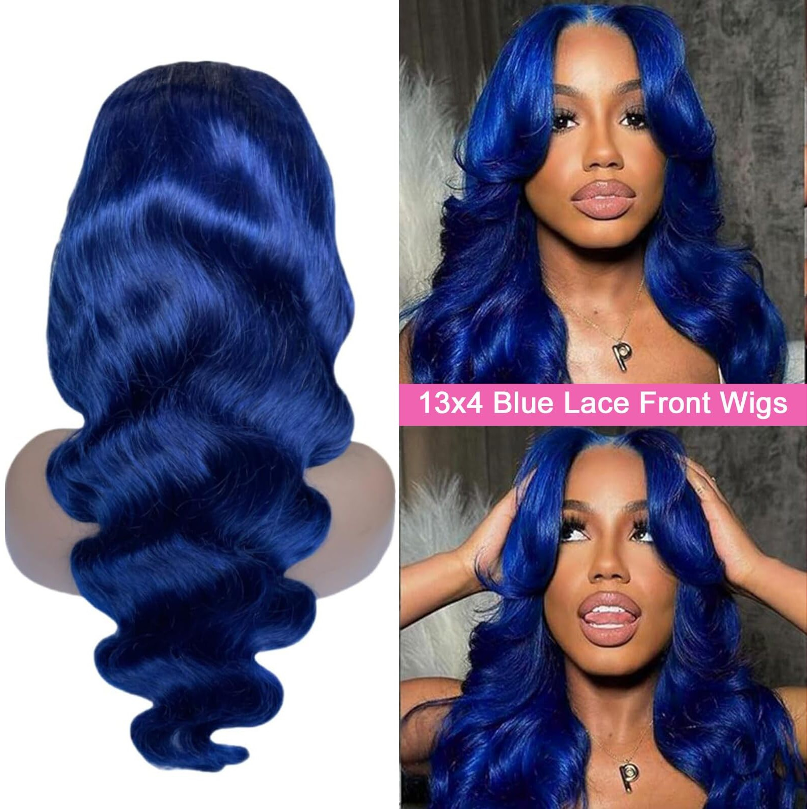 Dorashion 36 Inch Blue 13X4 Lace Front Wigs Human Hair Glueless Dark Blue Colored Body Wave Lace Front Wigs With Baby Hair Pre Plucked 180 Density Hd Transparent Lace Frontal Wigs For Women