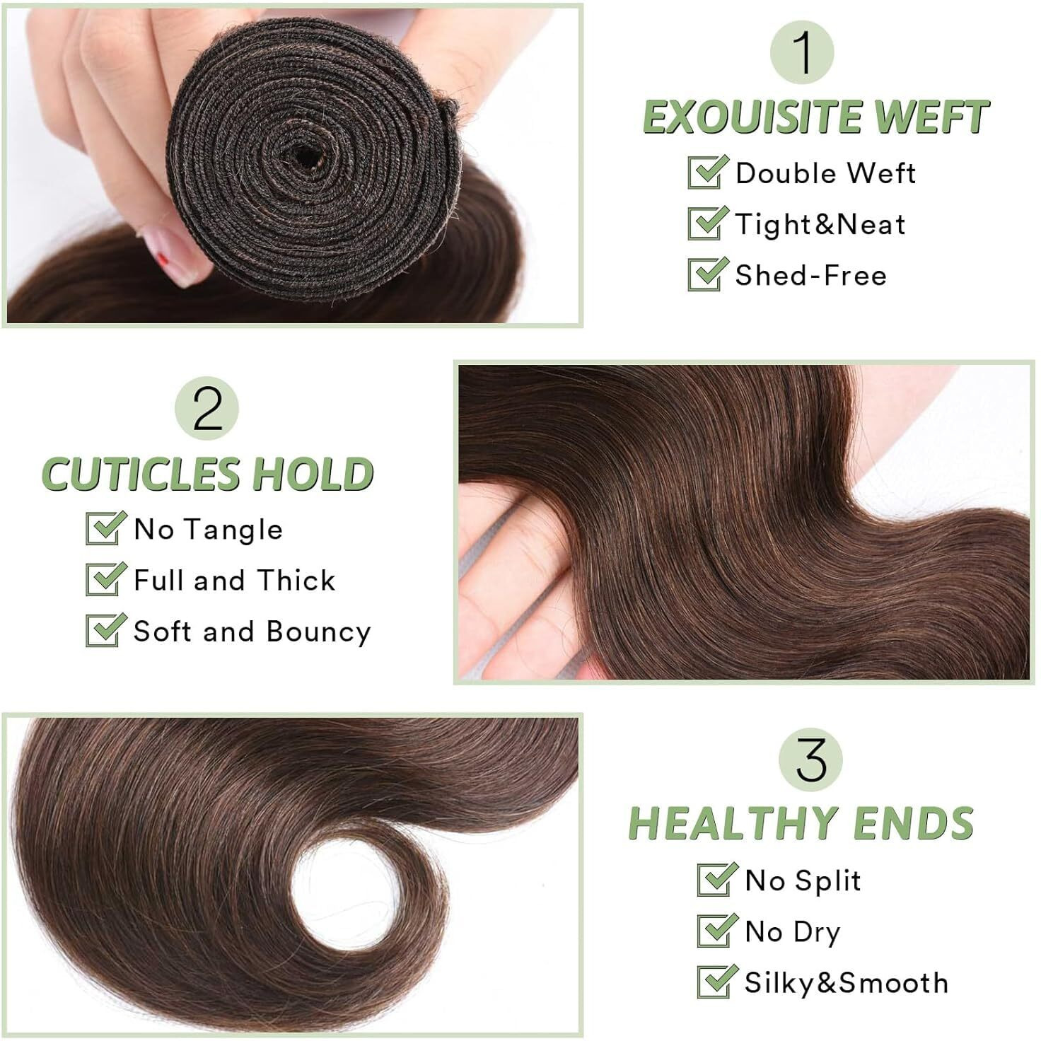 Brown Human Hair Bundles Body Wave 22 24 26 Inch 100% Unprocessed Brazilian Virgin Hair Extensions 12A Quick Weave Bundles Human Hair Double Weft 4 Chocolate Brown