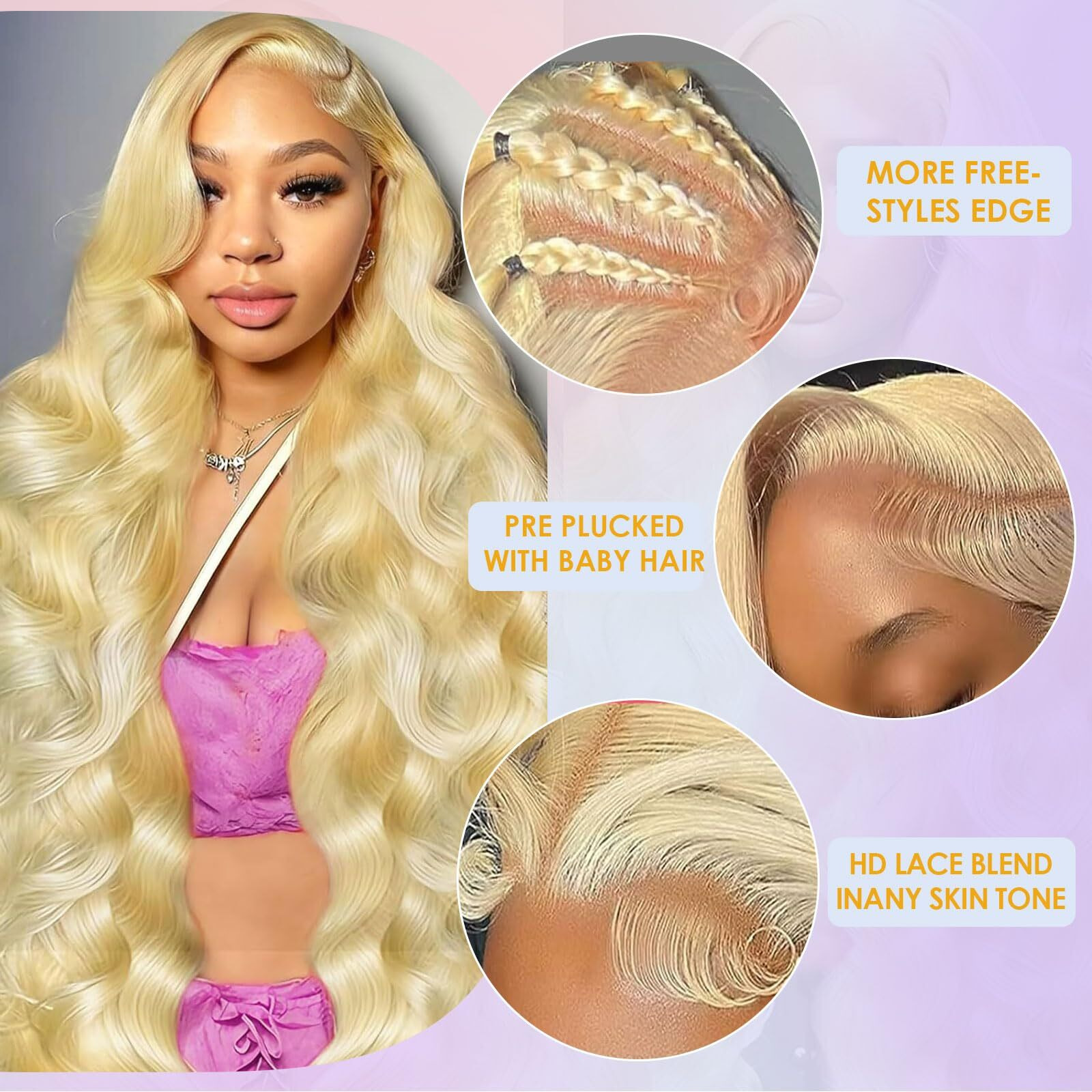 Timuo 26 Inch 613 Lace Front Wig Human Hair 220 Density Blonde Wig Human Hair 13X6 Hd Lace Front Wigs Human Hair Pre Plucked Blonde Body Wave Wig 613 Hd Lace Frontal Wig 13X6