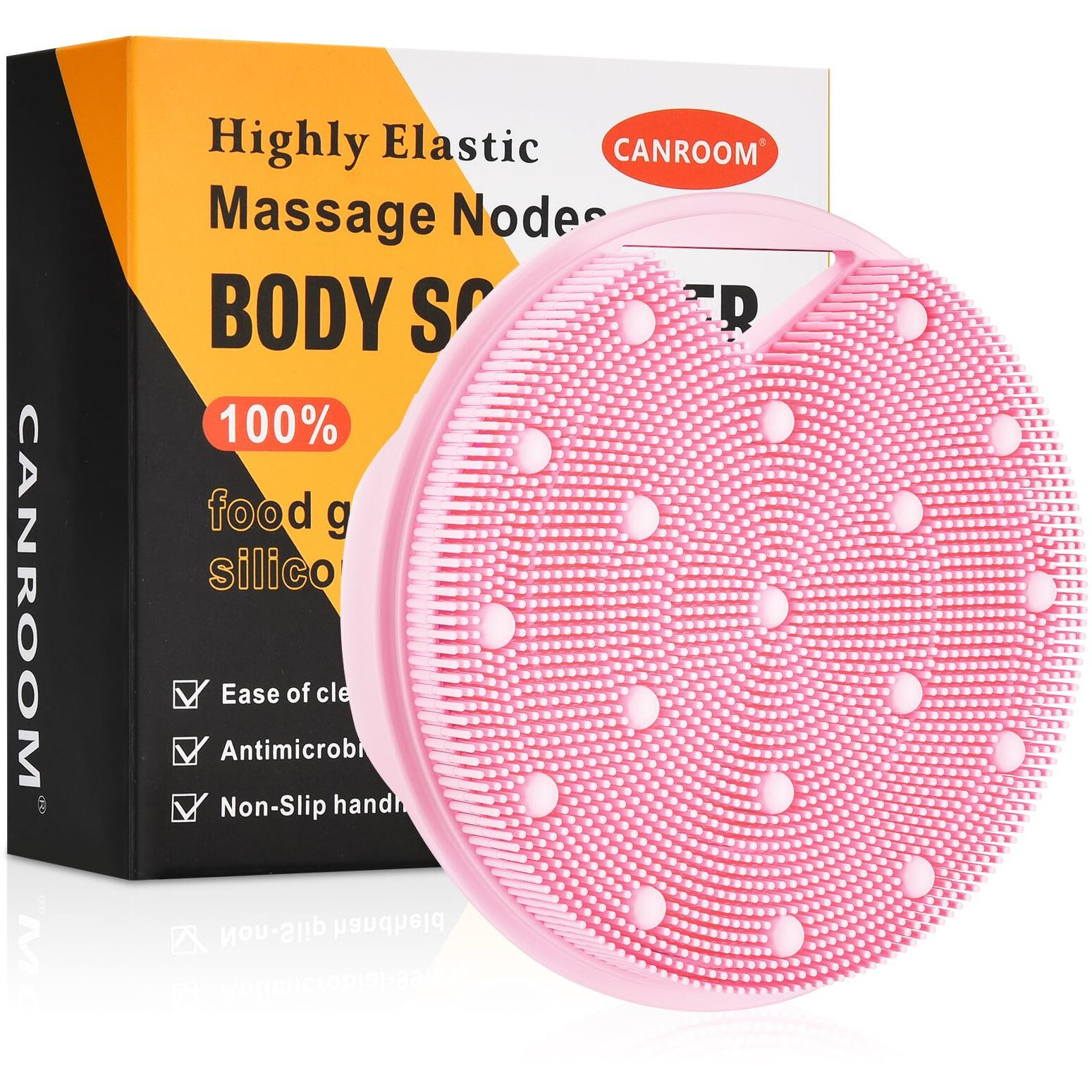 Canroom Heavy Duty Silicone Body Scrubber - Zinc Infused - Exfoliating Body Wash Scrubber Loofah For Lymphatic Drainage,Cellulite,Blood Circulation-Pink