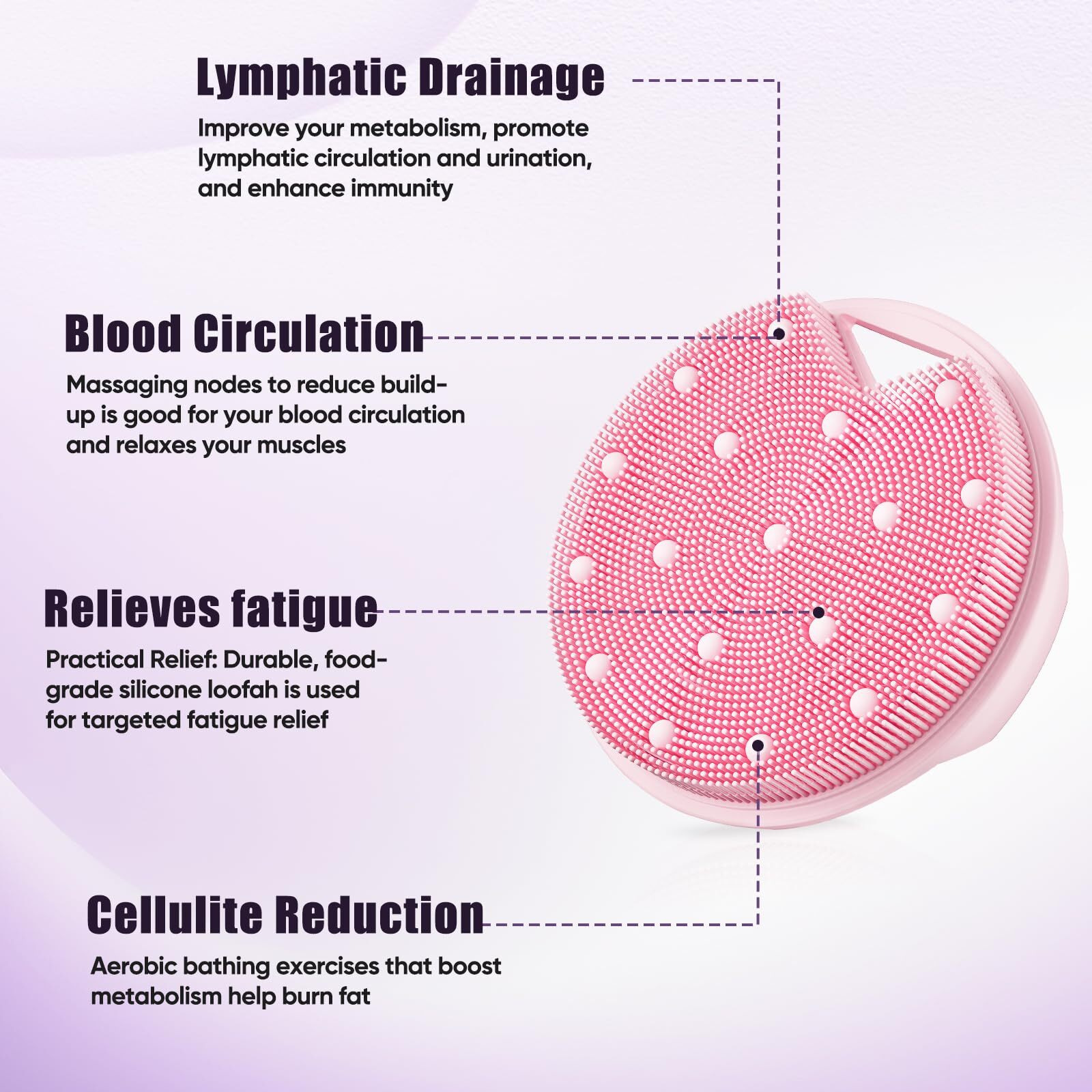 Canroom Heavy Duty Silicone Body Scrubber - Zinc Infused - Exfoliating Body Wash Scrubber Loofah For Lymphatic Drainage,Cellulite,Blood Circulation-Pink