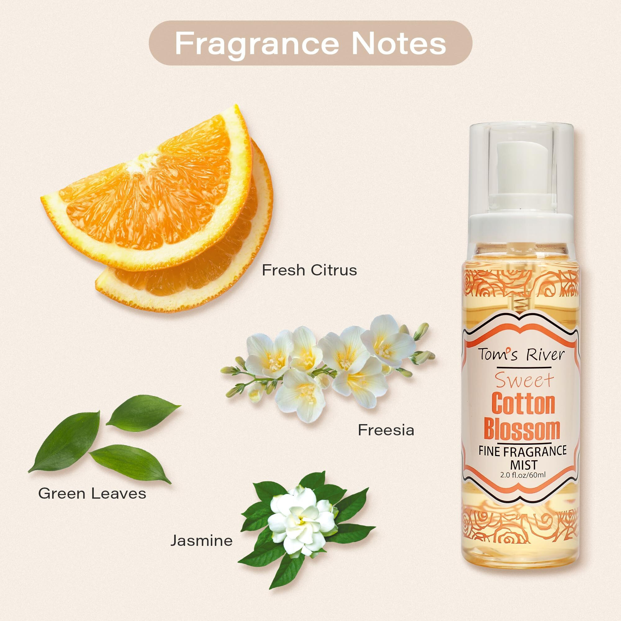 Tom's River Fine Fragrance Body & Hair Mist | Cotton Blossom Scent (Pack Of 3) | For Daily Use | Travel-Friendly | 2 Fl Oz/ 60Ml Per Bottle