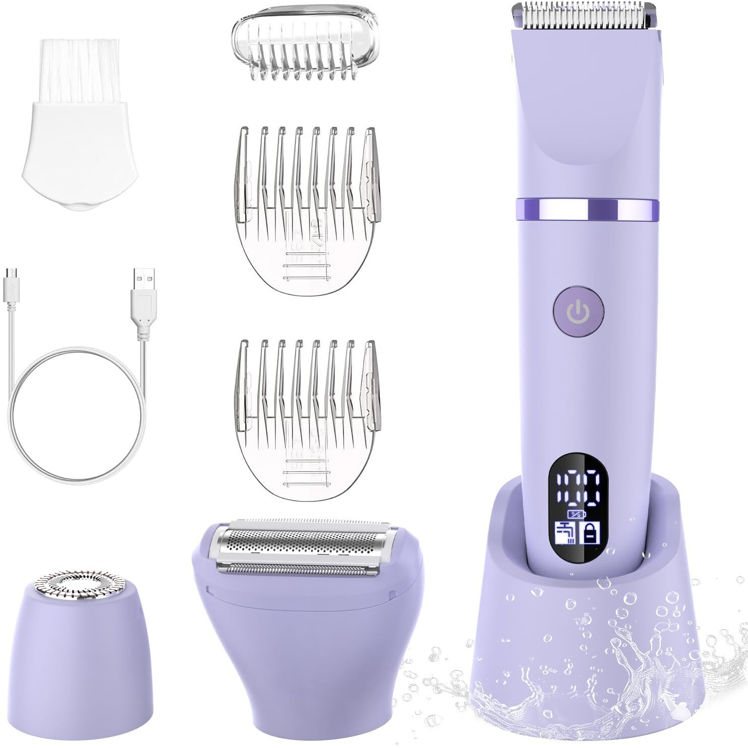 Zivelier 3-In-1 Electric Razor Ipx7 Waterproof Bikini Trimmer Wet & Dry Use Painless Personal Trimmer Groomer For Ladies Face Body Legs Bikini Public Hairs Electric Lady Shaver With Replaceable Heads