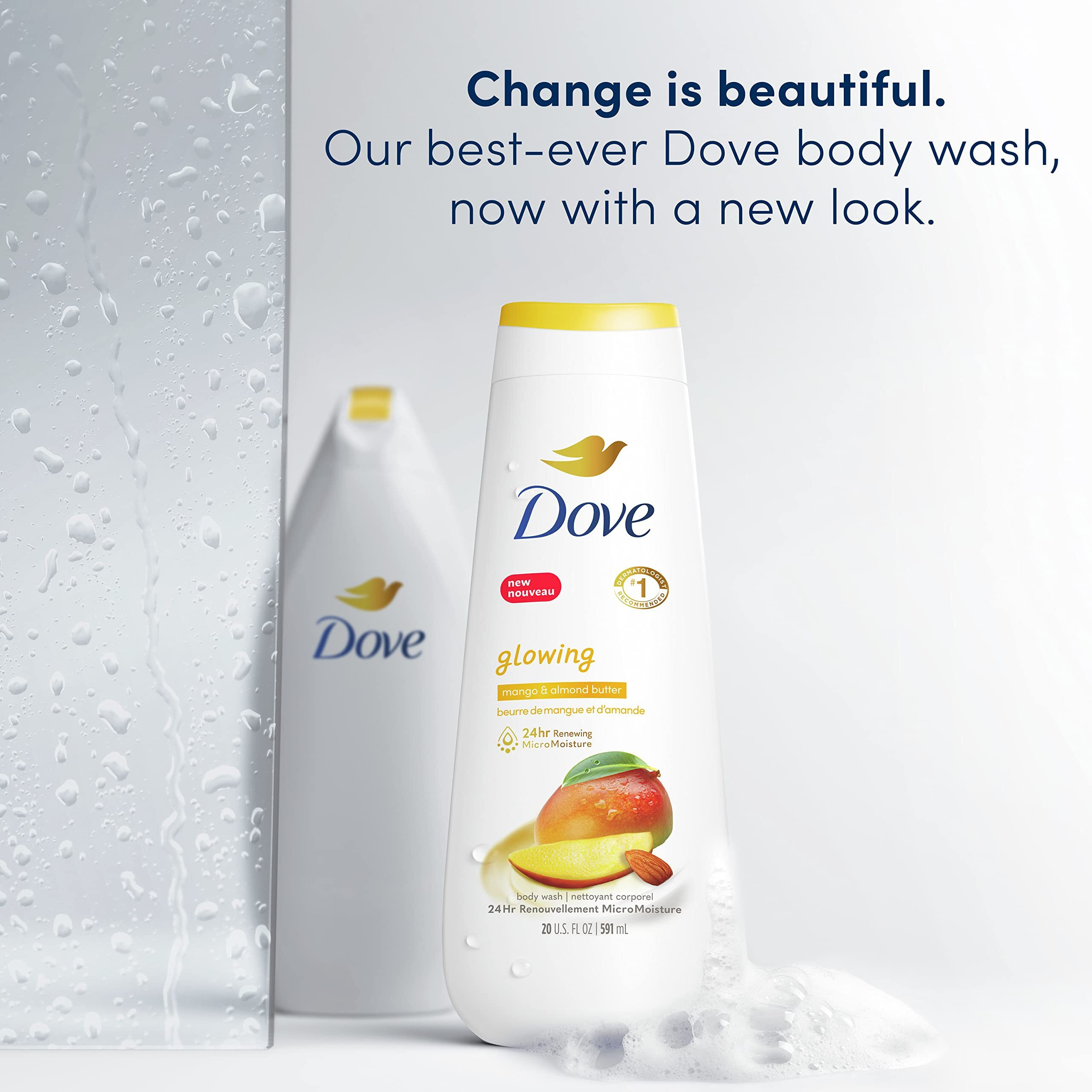 Dove Body Wash Glowing Mango & Almond Butter 4 Count For Renewed, Healthy-Looking Skin Gentle Skin Cleanser With 24Hr Renewing Micromoisture 20 Oz