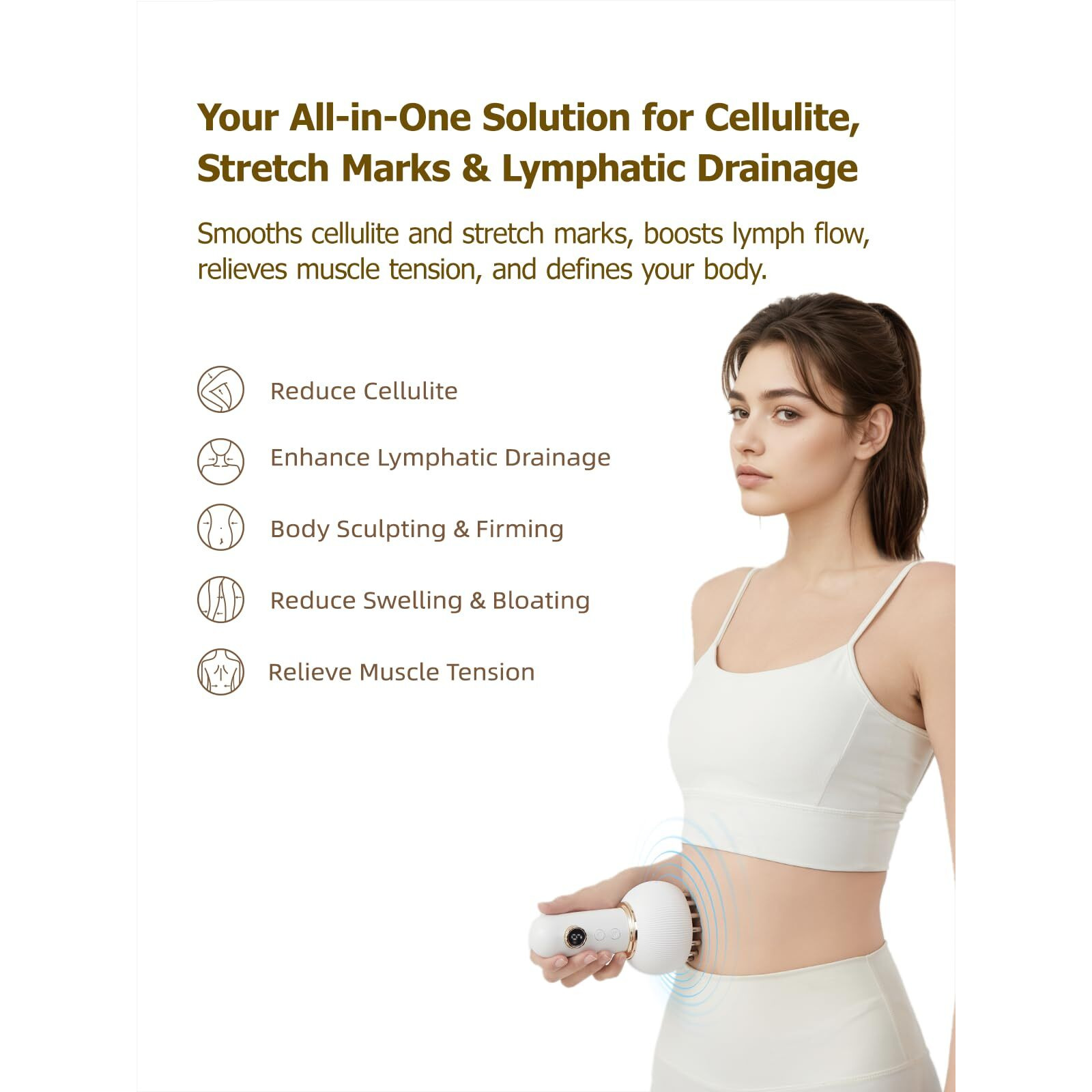 Yuonry Lymphatic Drainage Massager & Anti Cellulite Massage Tool, Helps Reduce Stretch Marks & Cellulite, For Legs, Arms & Belly, Body Sculpting Machine With Microcurrent, Light, Heat & Vibration