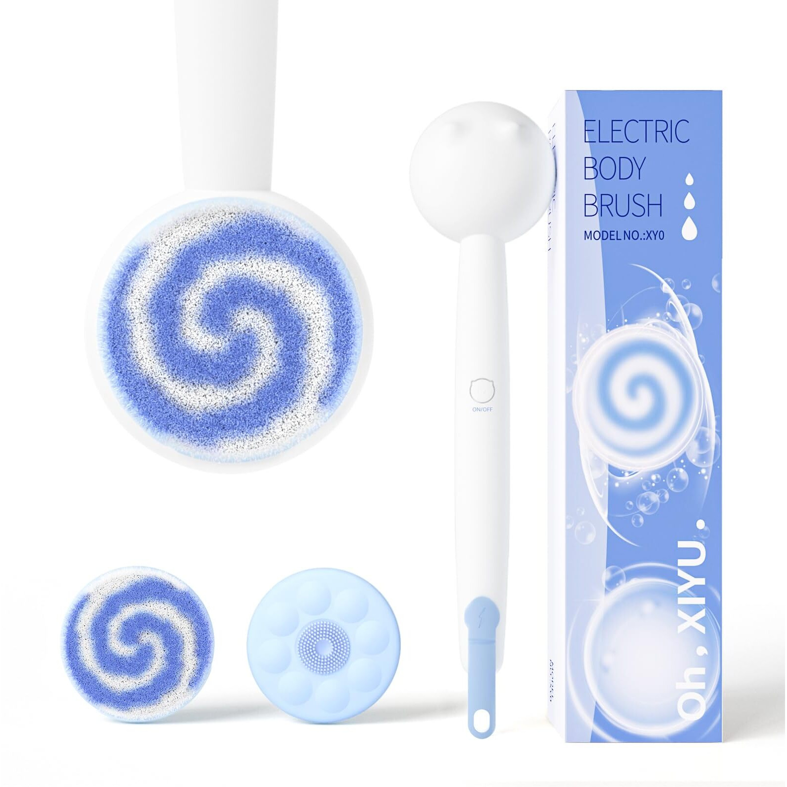 Oh,Xiyu. Electric Back Scrubber For Shower Body Brush, Waterproof Automatic Body Scrubber For Cleansing, Massaging And Exfoliating, Spinning Bath Brush With 2 Heads & 3 Speed Modes, Coconut Milk White