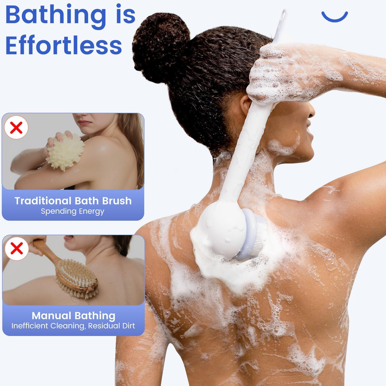Oh,Xiyu. Electric Back Scrubber For Shower Body Brush, Waterproof Automatic Body Scrubber For Cleansing, Massaging And Exfoliating, Spinning Bath Brush With 2 Heads & 3 Speed Modes, Coconut Milk White