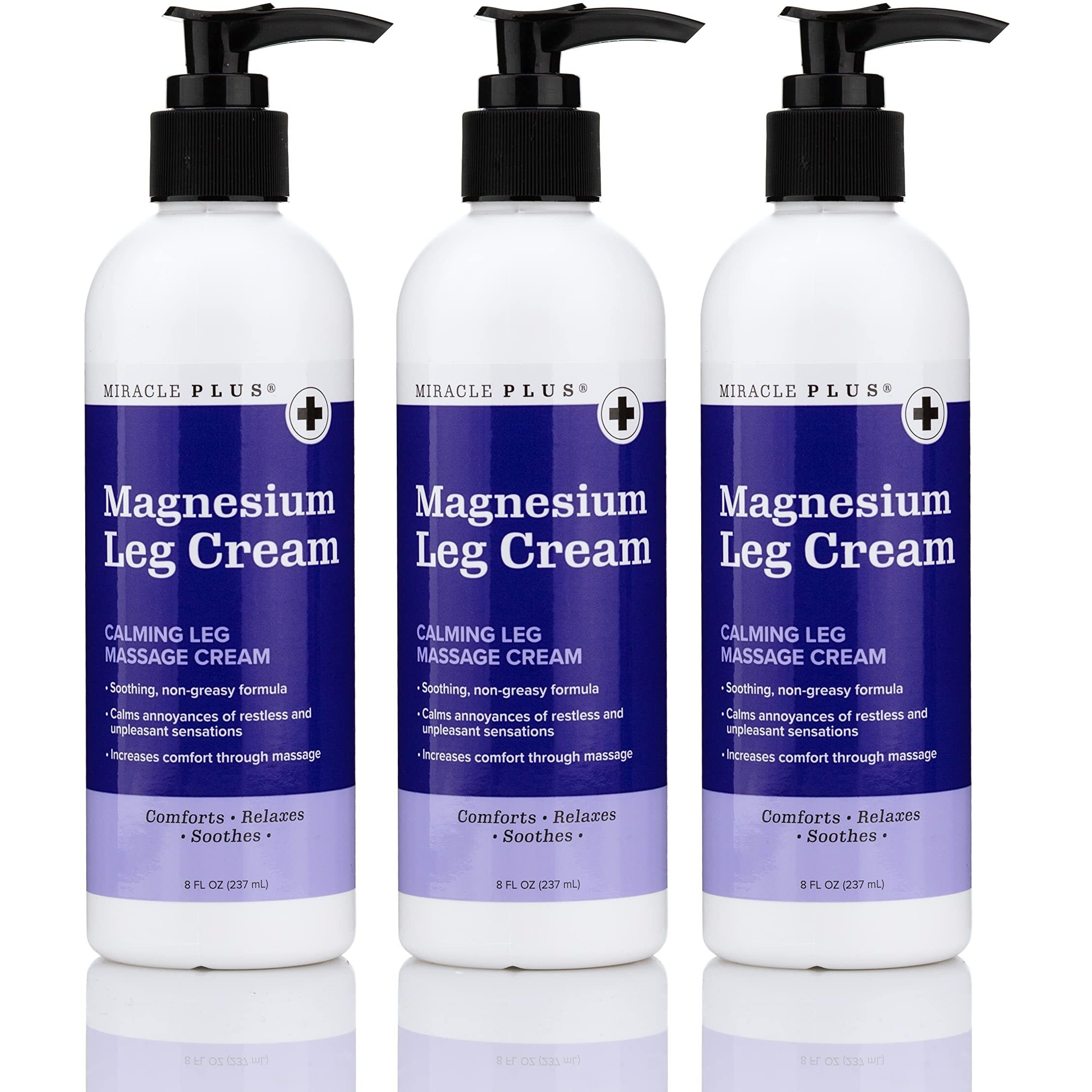 Miracle Plus Magnesium Leg Cream | Magnesium Lotion Calming Leg Cream For Leg Relief | Herbal Moisturizer Topical Body Butter Soothes + Calms Sensations, Itching, & Shaking, 8Oz, 3 Piece