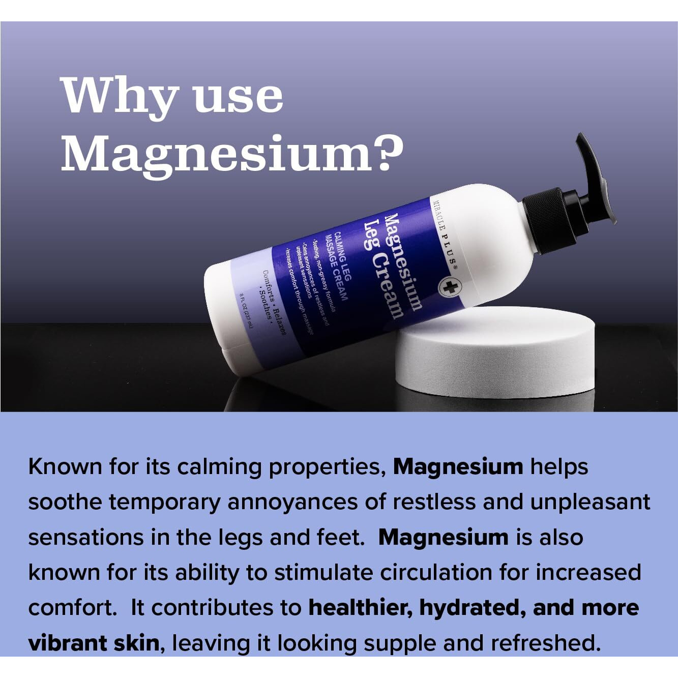 Miracle Plus Magnesium Leg Cream | Magnesium Lotion Calming Leg Cream For Leg Relief | Herbal Moisturizer Topical Body Butter Soothes + Calms Sensations, Itching, & Shaking, 8Oz, 3 Piece