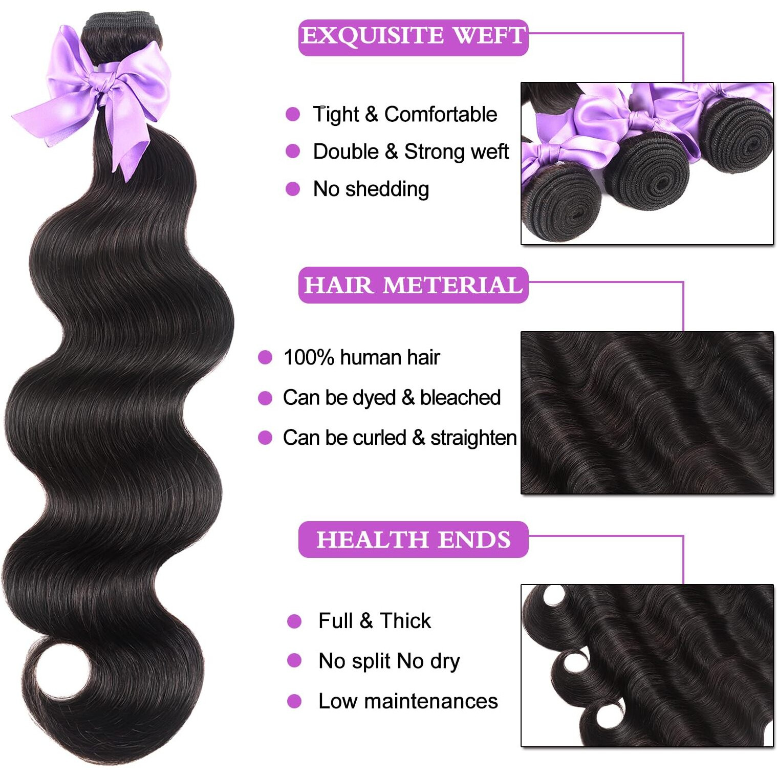 Body Wave Bundles Human Hair 18 20 22 Inch 3 Bundles 100% Unprocessed Brazilian Virgin Hair Extensions Natural Black Weave Real Human Hair For Black Women
