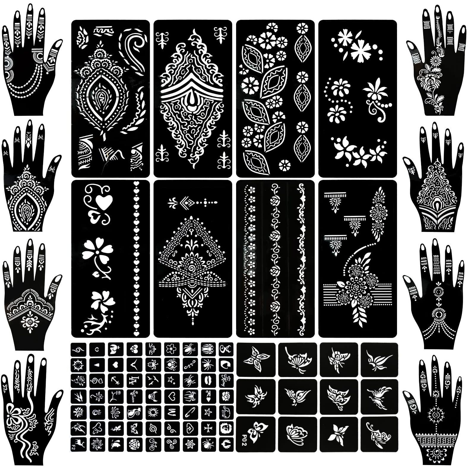 Koogel 18 Sheets Henna Tattoo Stencils, Temporary Flower Patterns Glitter Airbrush Tattoo Kits Arabian Stickers For Women And Girls Face Hand Paint Body Art