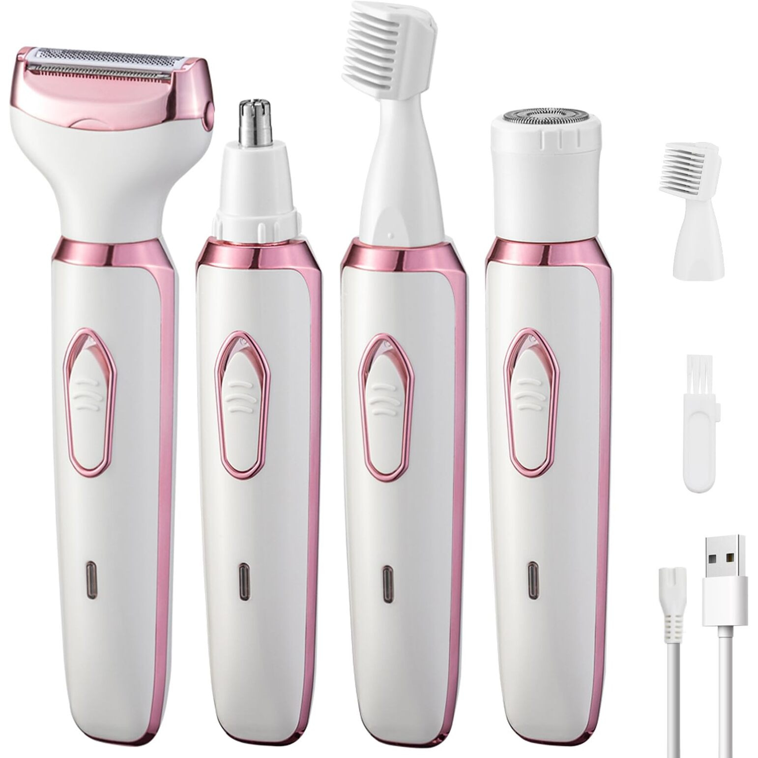 Electric Razors Shaver For Women Painless 4 In1 Women Shaver Cordless Rechargeable Facial Eyebrow Razors & Nose Hair Trimmer Lips Body Bikini Trimmer For Womens Grooming Kit 3028 White