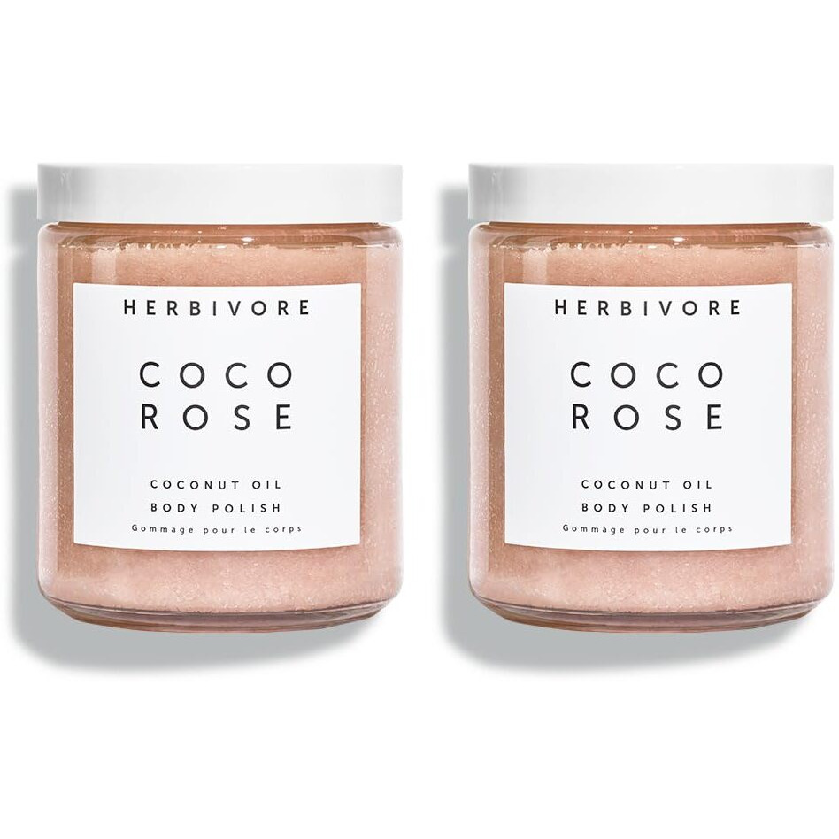 Herbivore Coco Rose Exfoliating Body Scrub + In-Shower Moisturizer With Coconut Oil, Shea Butter + Pink Clay For Softer, Smoother Skin | Vegan, Plant-Based, Cruelty-Free, 237 Ml / 8 Oz (2-Pack)
