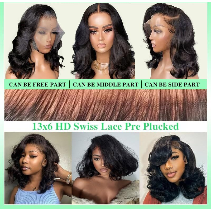 Aolisox 16 Inch Bob Wig Human Hair 13X6 Body Wave Lace Front Wigs Human Hair Pre Plucked 200 Density Hd Lace Frontal Wigs Human Hair For Women Glueless Wigs Human Hair With Baby Hair Natural Black