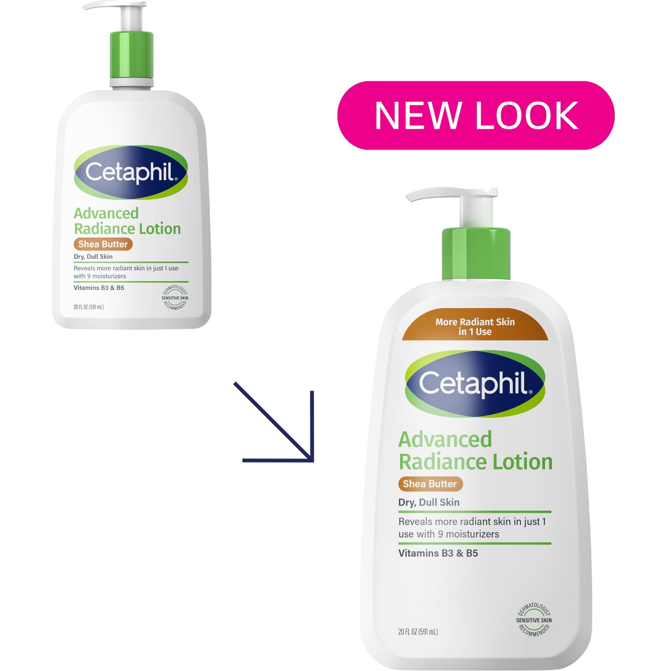 Cetaphil Body Lotion, Advanced Radiance Lotion With Shea Butter For Dry, Sensitive Skin, 20 Oz, Fragrance Free, Hypoallergenic, Non-Comedogenic, Packaging May Vary