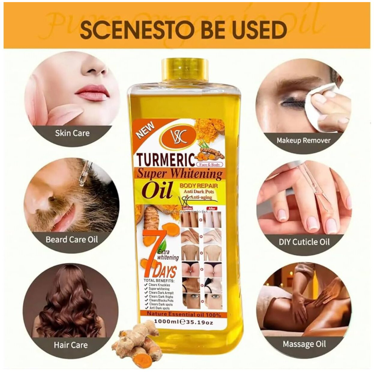 Turmeric Oil Super Whitening Face & Body Moisturizer Nourishing Anti-Aging Correct Spots Wrinkle Skincare Essential Oil 1000Ml/35.19
