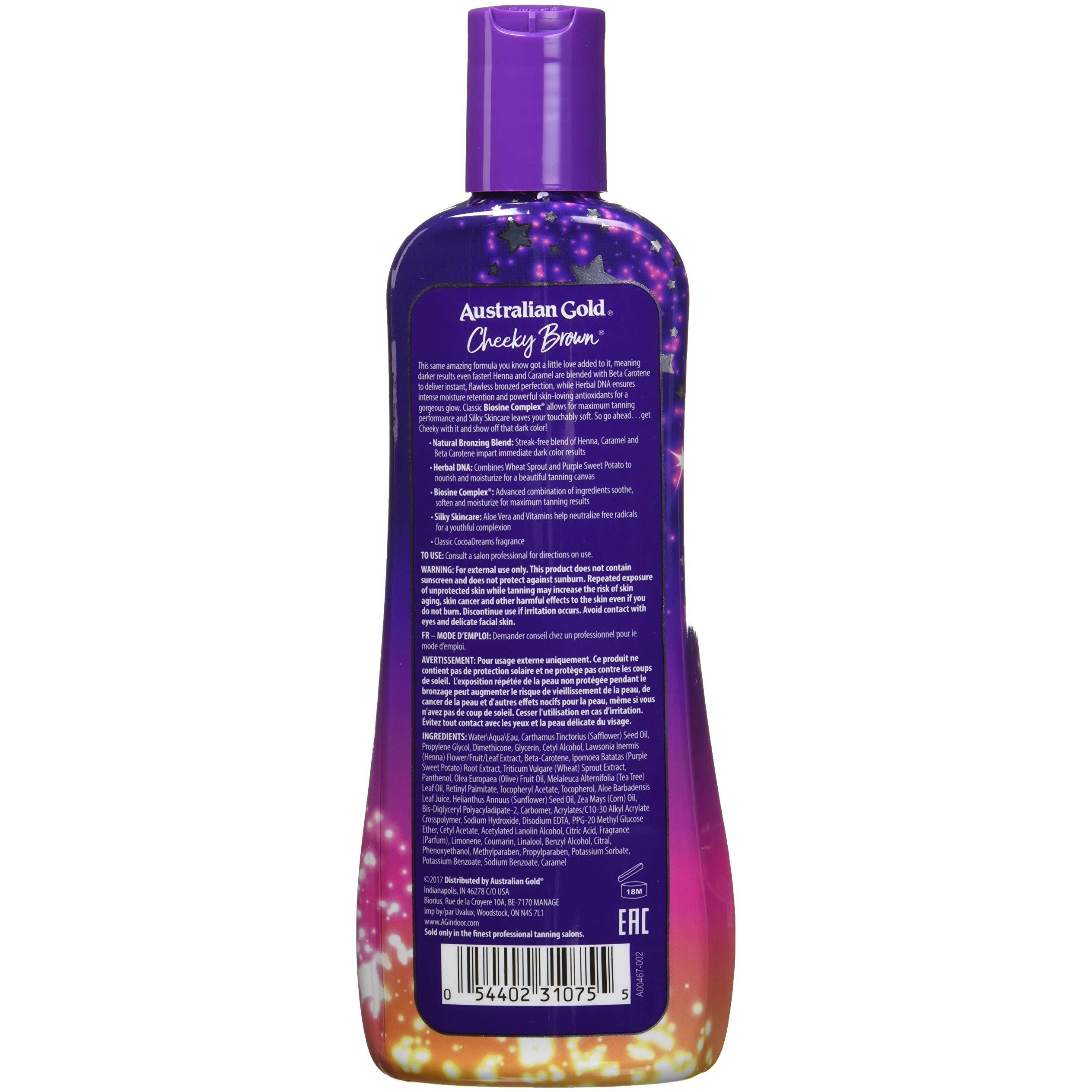 Australian Gold, Cheeky Brown Accelerator Dark Natural Bronzers, Tanning Bed Lotion 8.5 Oz