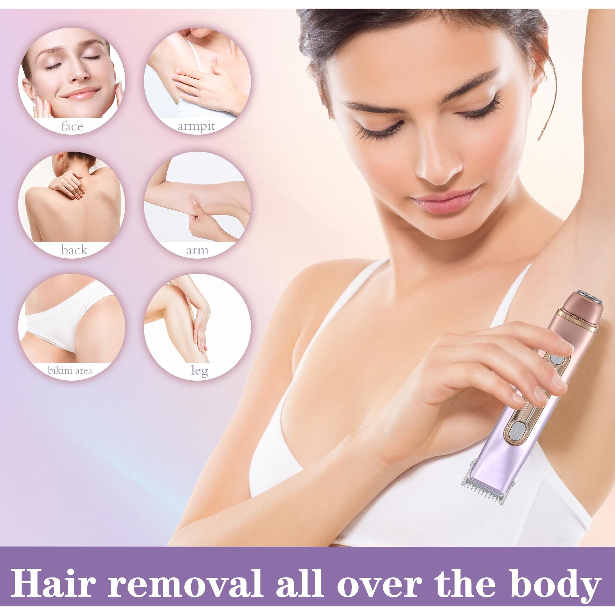 Wnj 2 In 1 Women Electric Shaver - Dual Head Bikini Trimmer - Ipx7 Waterproof - Wet & Dry Use - Body Hair Trimmer And Facial Hair Remover For Bikini, Underarm Leg, Private Area, Arm, Body, Face